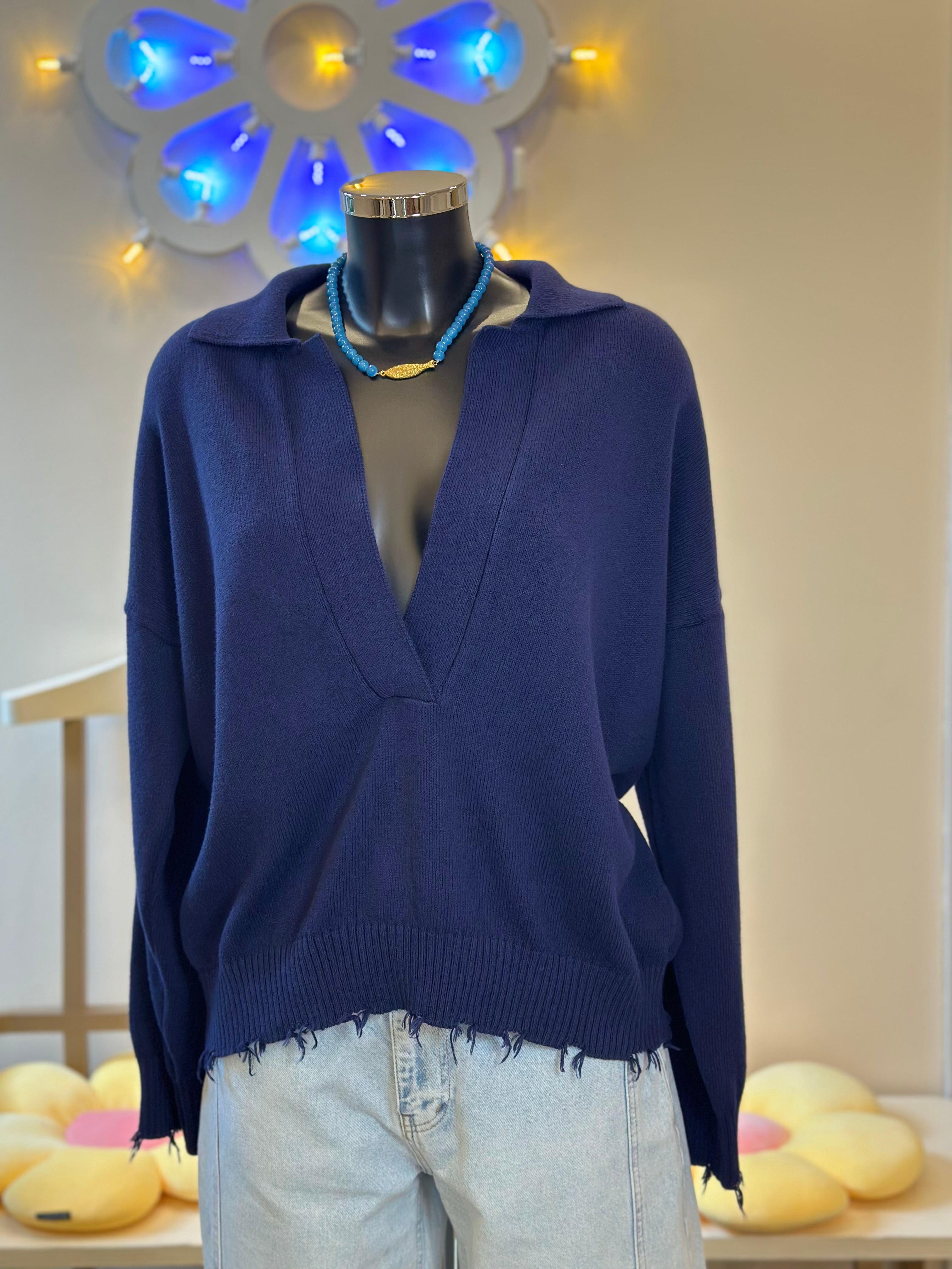 Pullover V-Ausschnitt Blau Vicolo