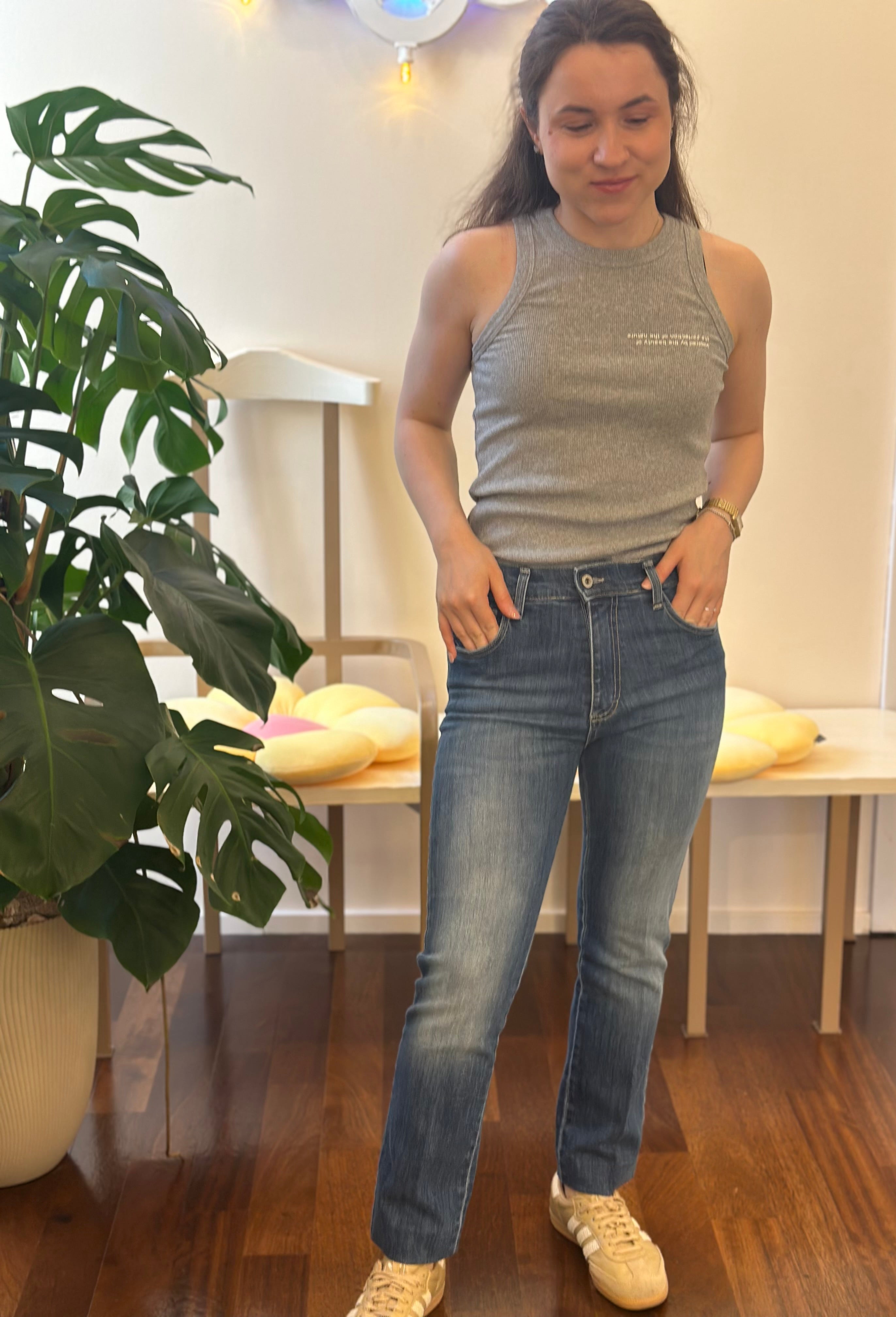 Blaue High-Waist Straight Jeans