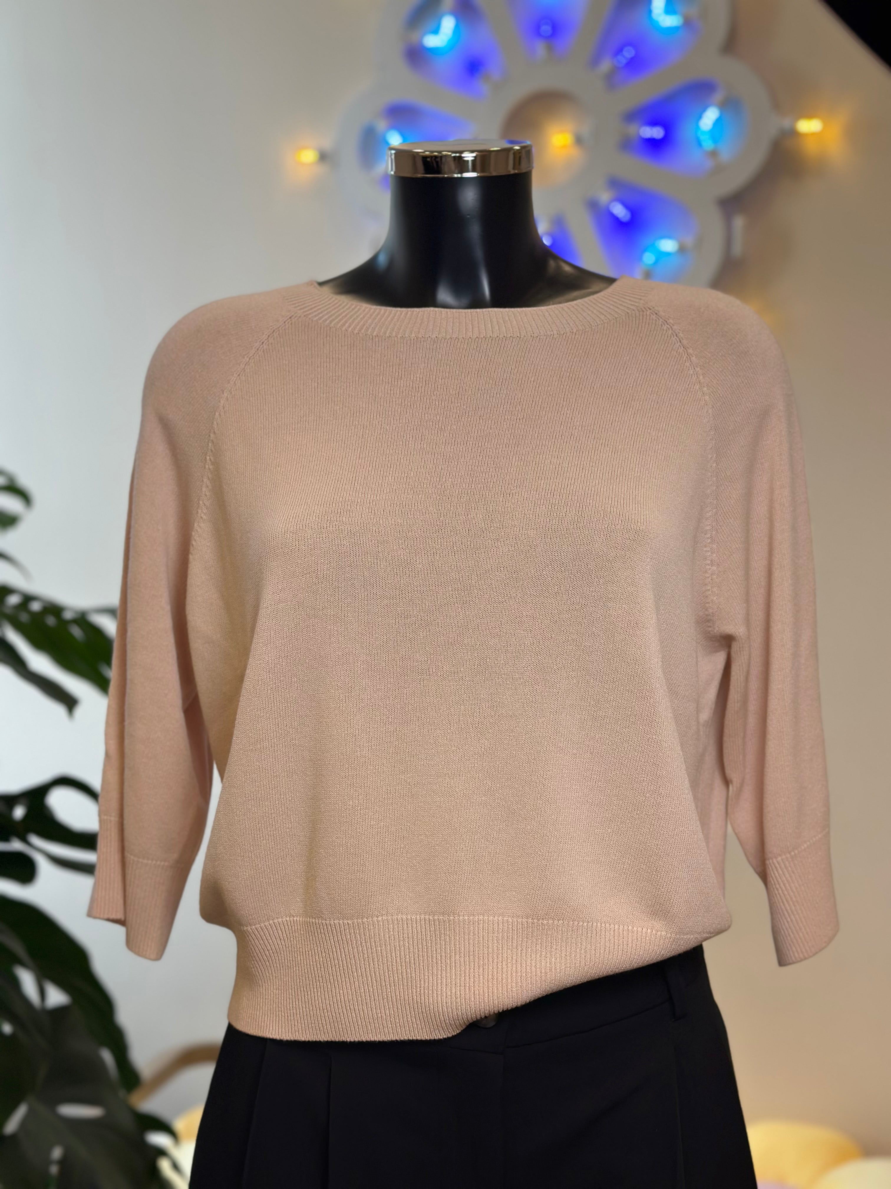 Strickpullover Rundhals Kurzarm Hellrosa Kontatto