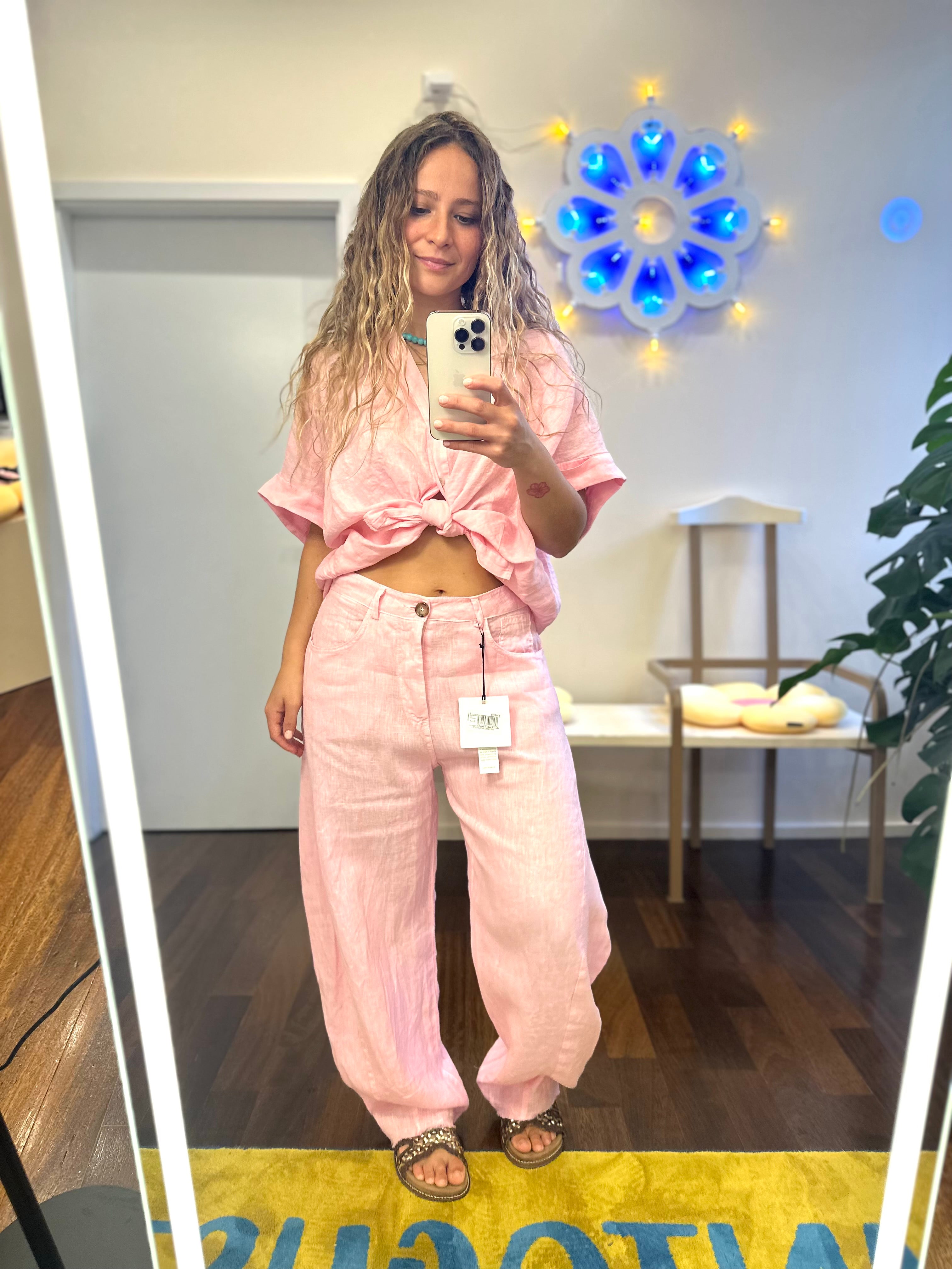 Leinen Hose in Rosa