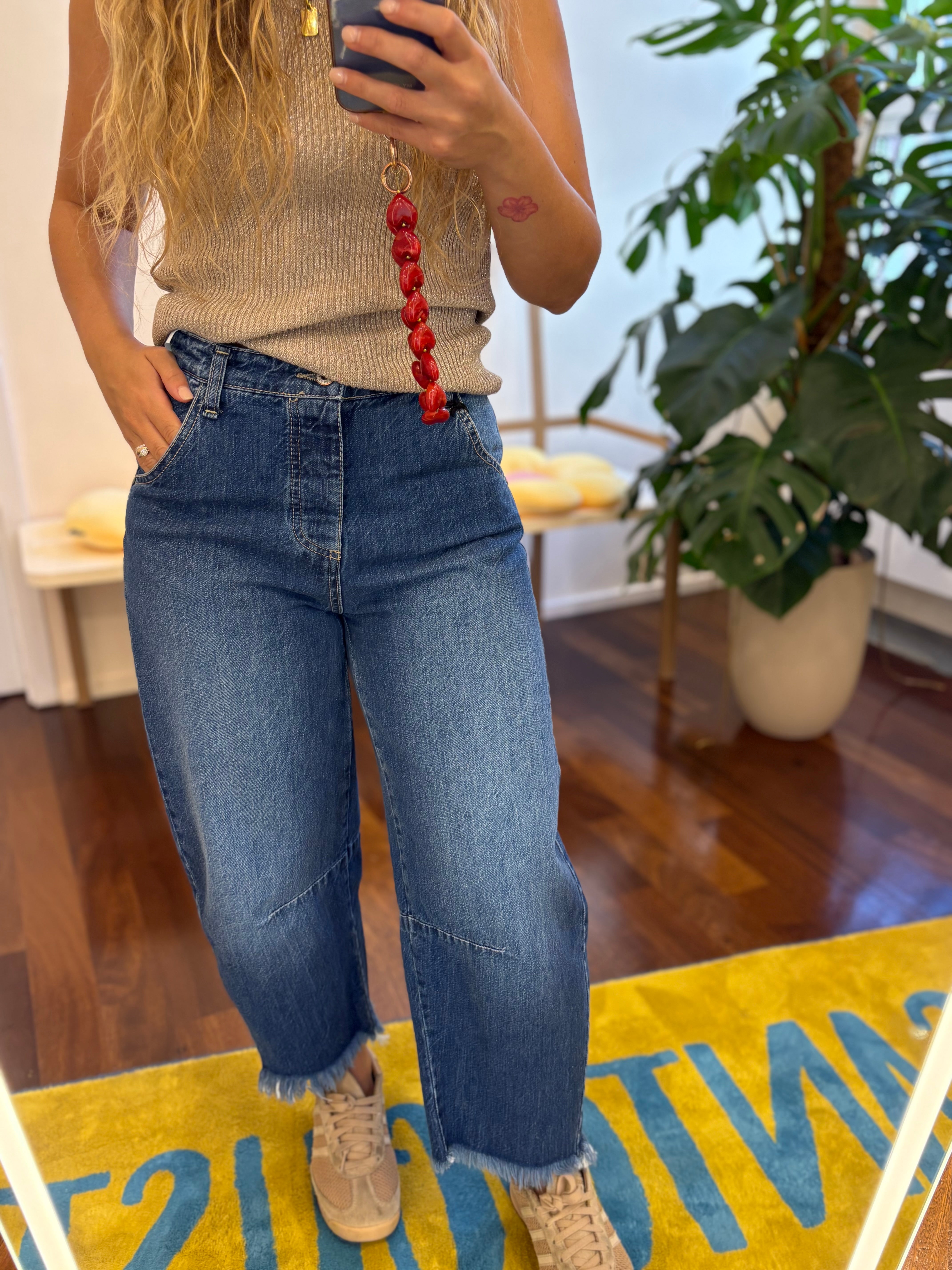 Blaue Barrel Jeans