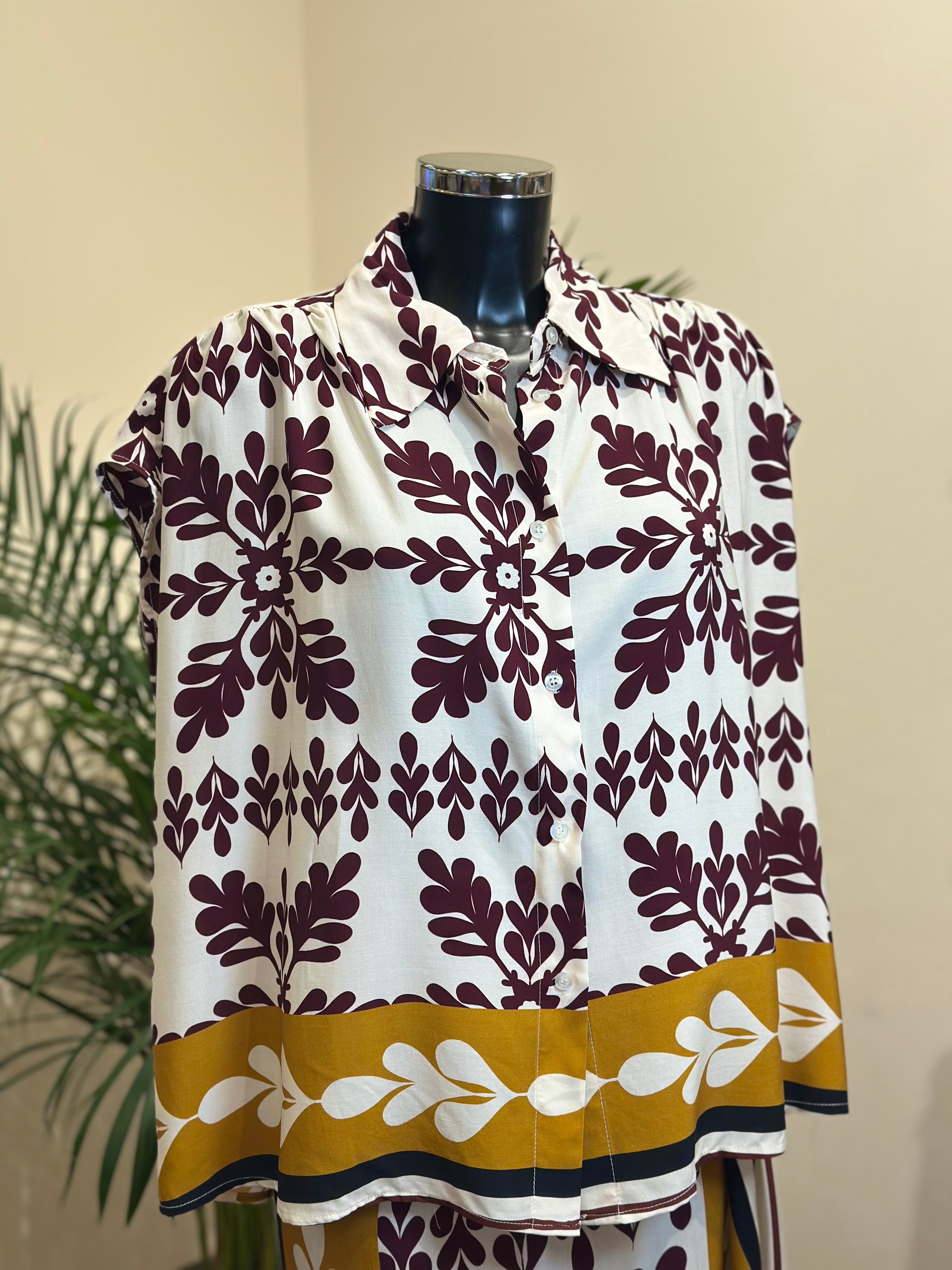 Bluse, Bordeaux/Ocker- Einheitsgröße