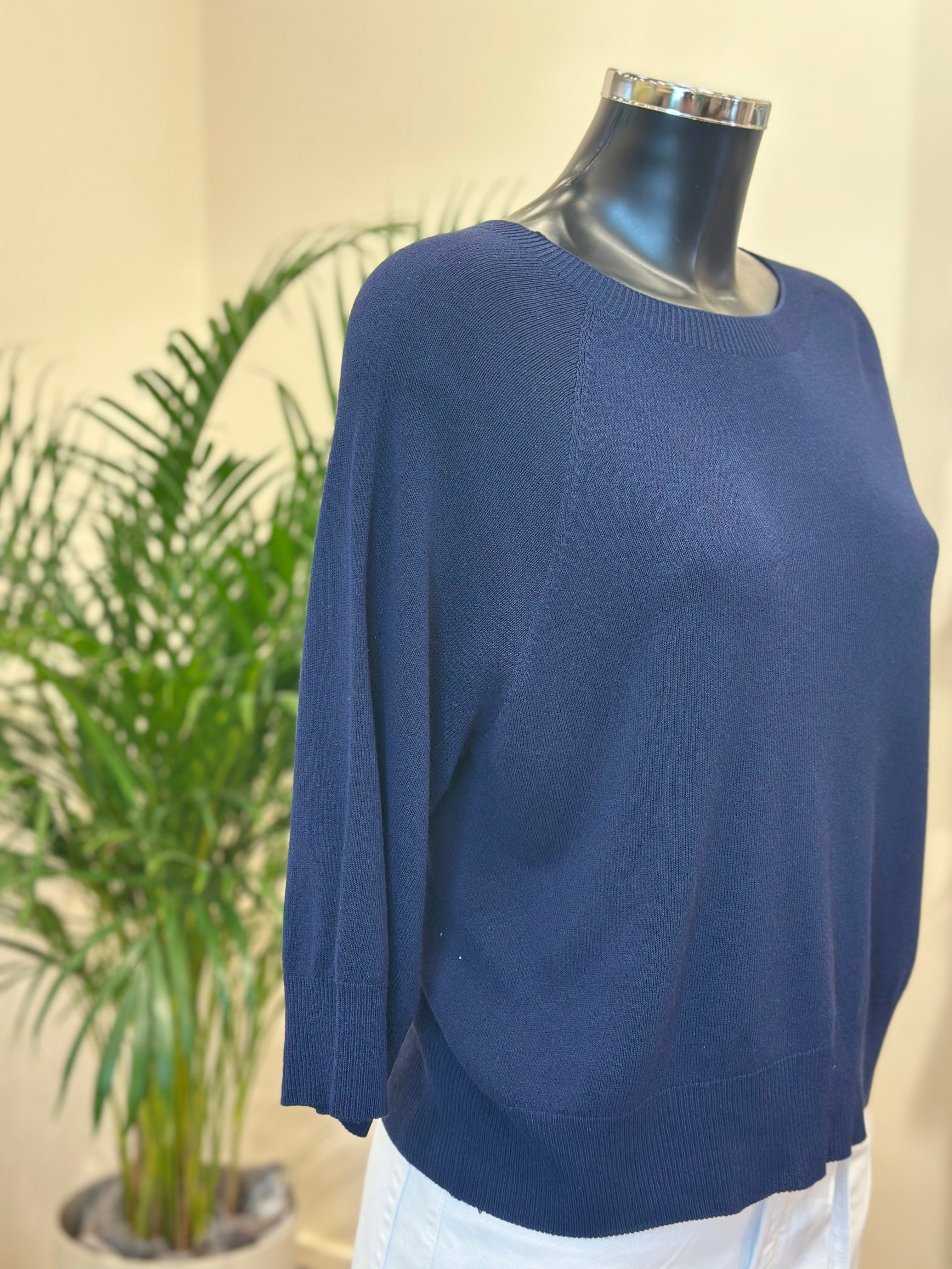 Strickpullover Rundhals Kurzarm Dunkelblau Kontatto