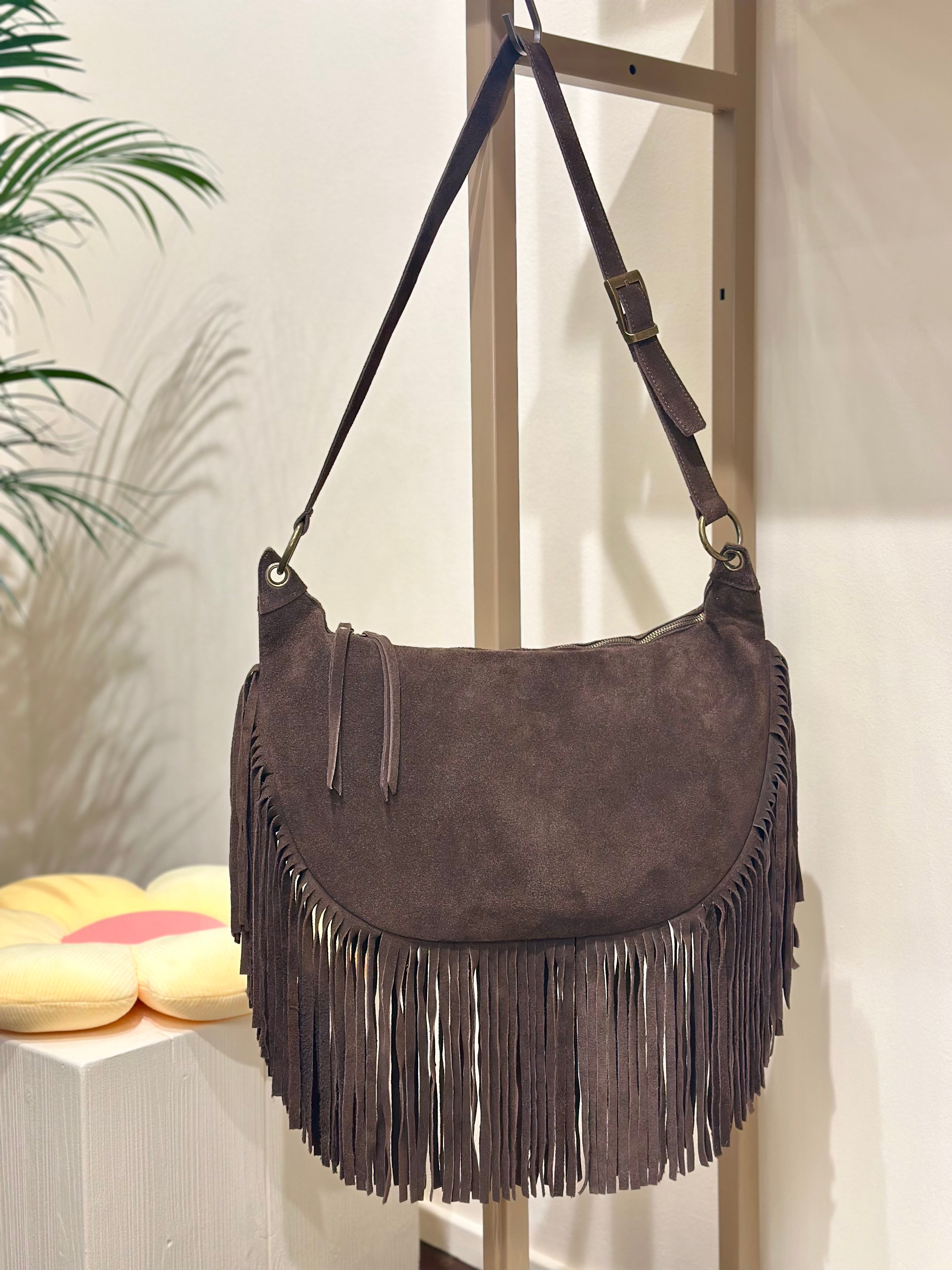 Wildledertasche mit Fransen Dunkelbraun Vicolo