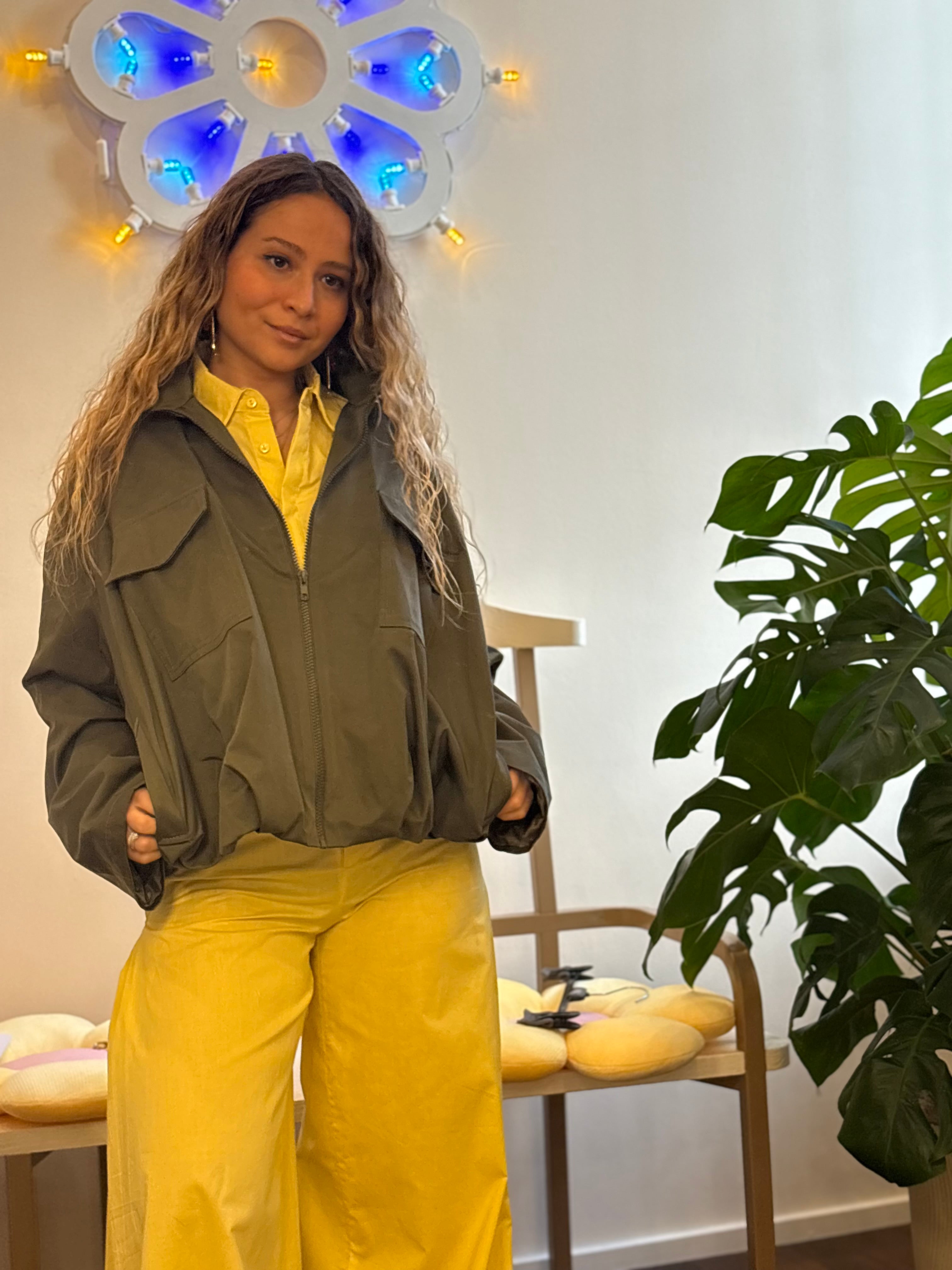 Bomberjacke mit Reißverschluss Militärgrün Kontatto