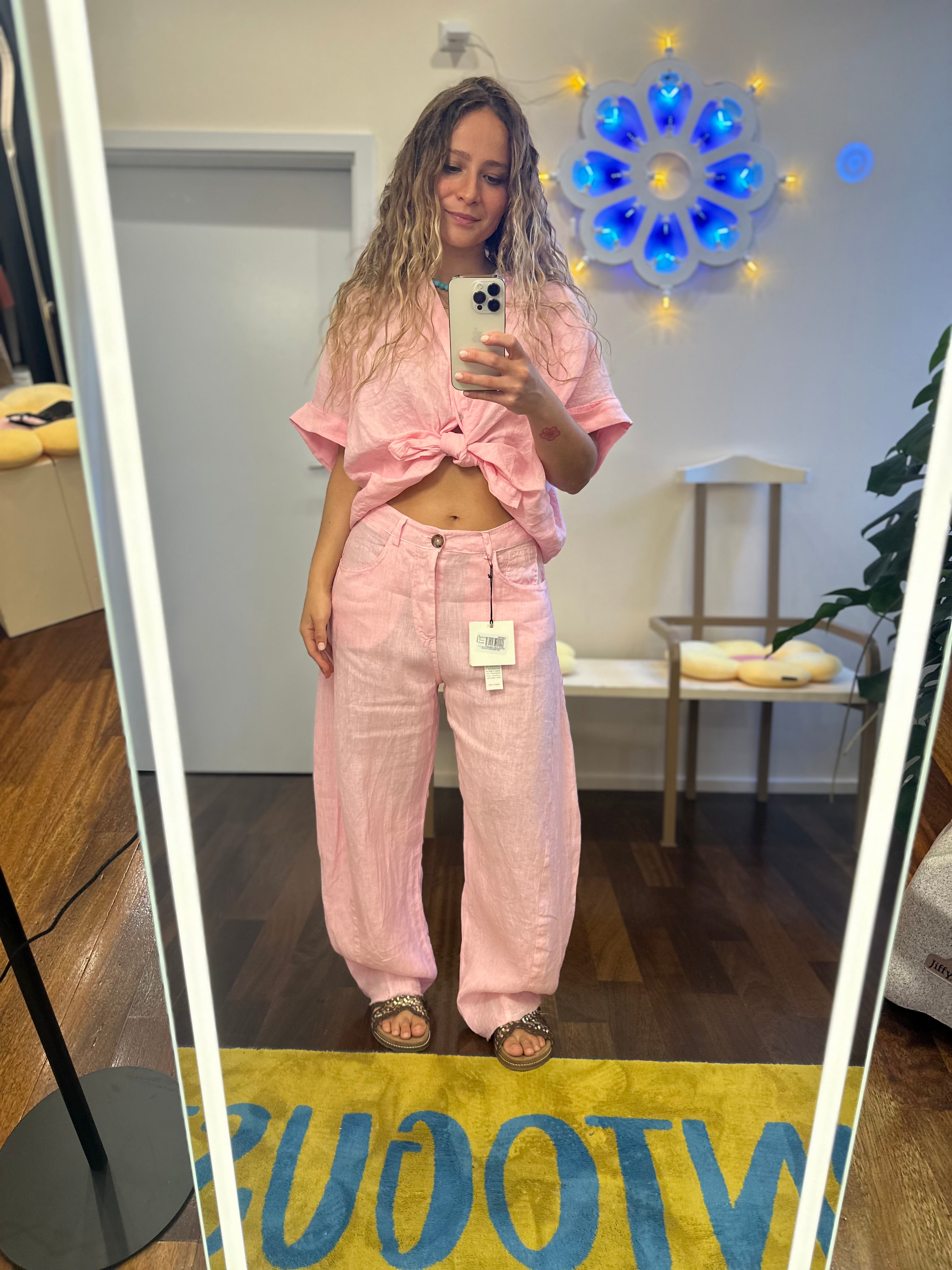 Leinen Bluse in Rosa