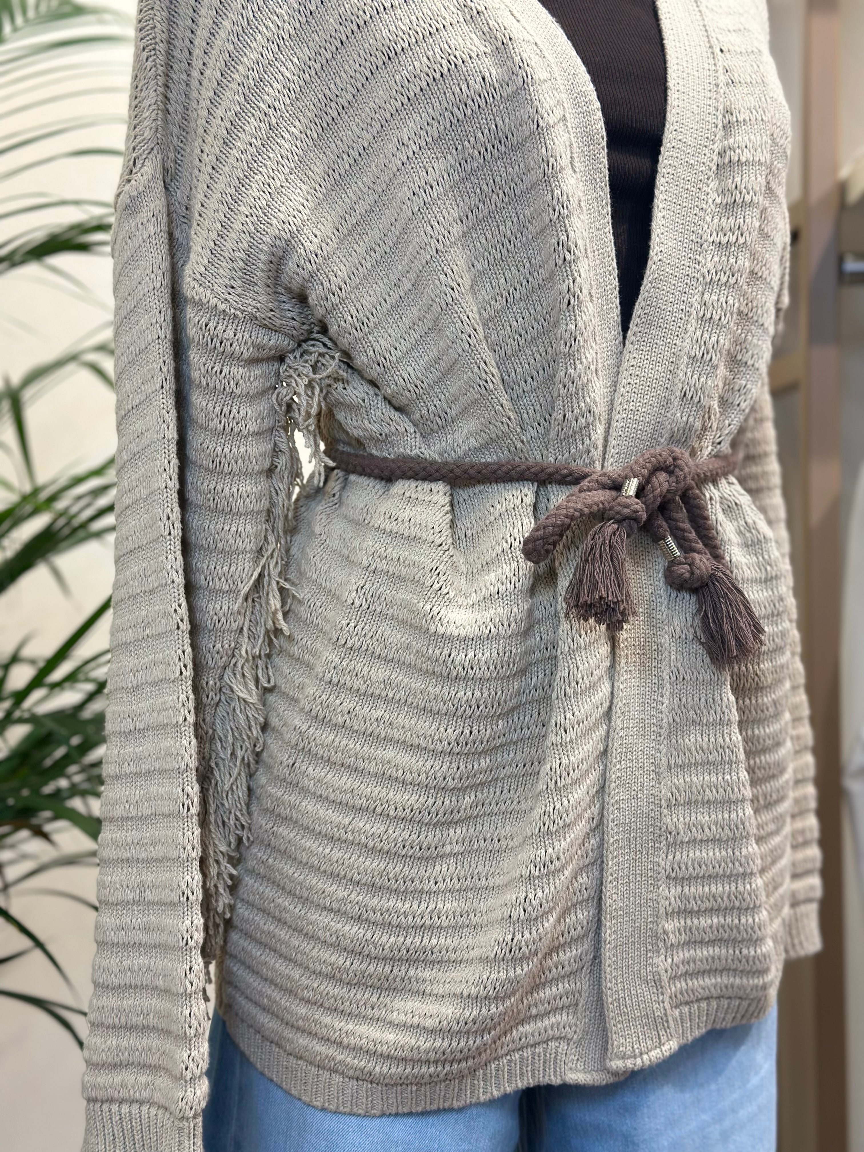Cardigan mit Fransen Beige Kontatto