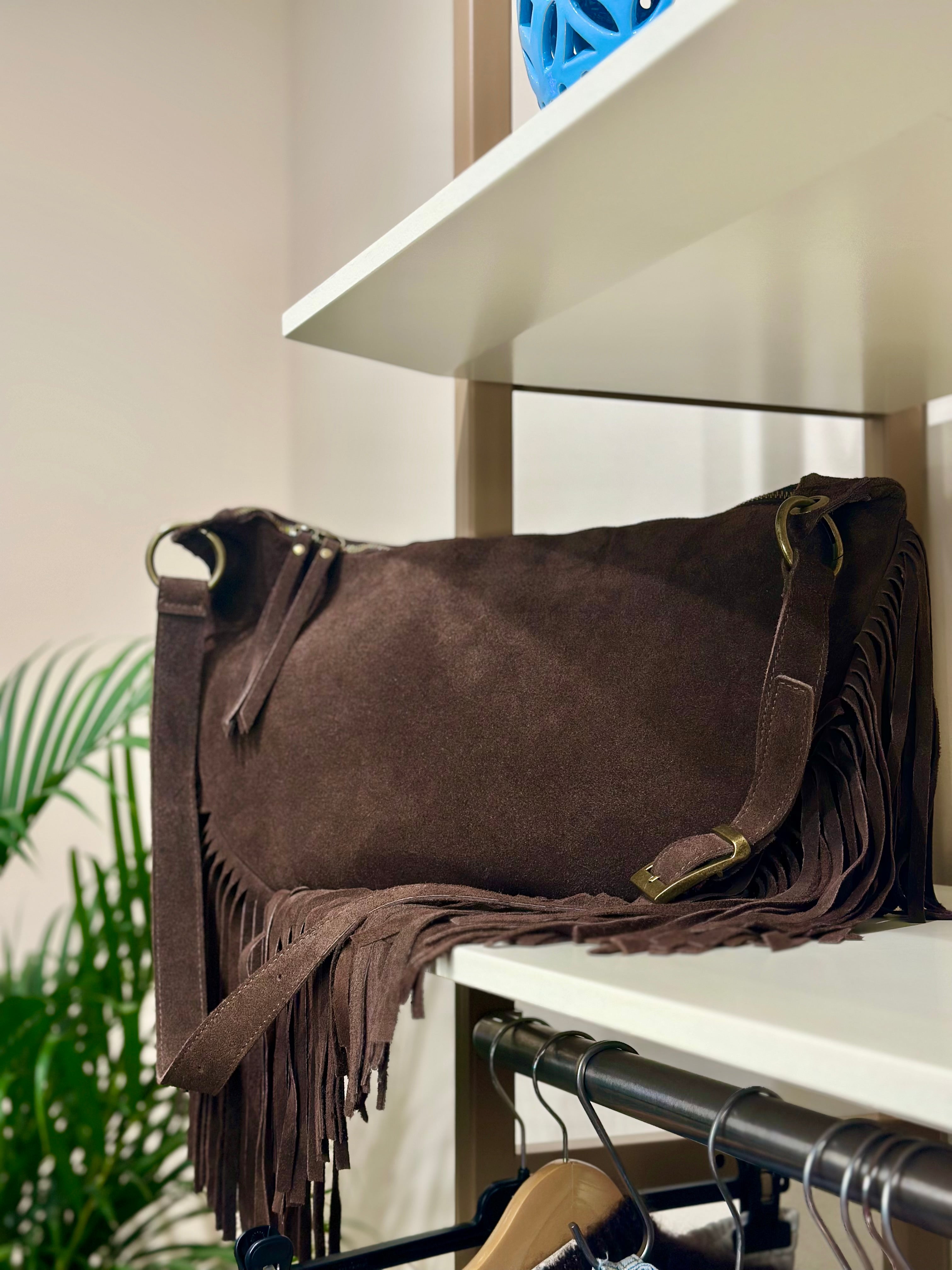 Wildledertasche mit Fransen Dunkelbraun Vicolo