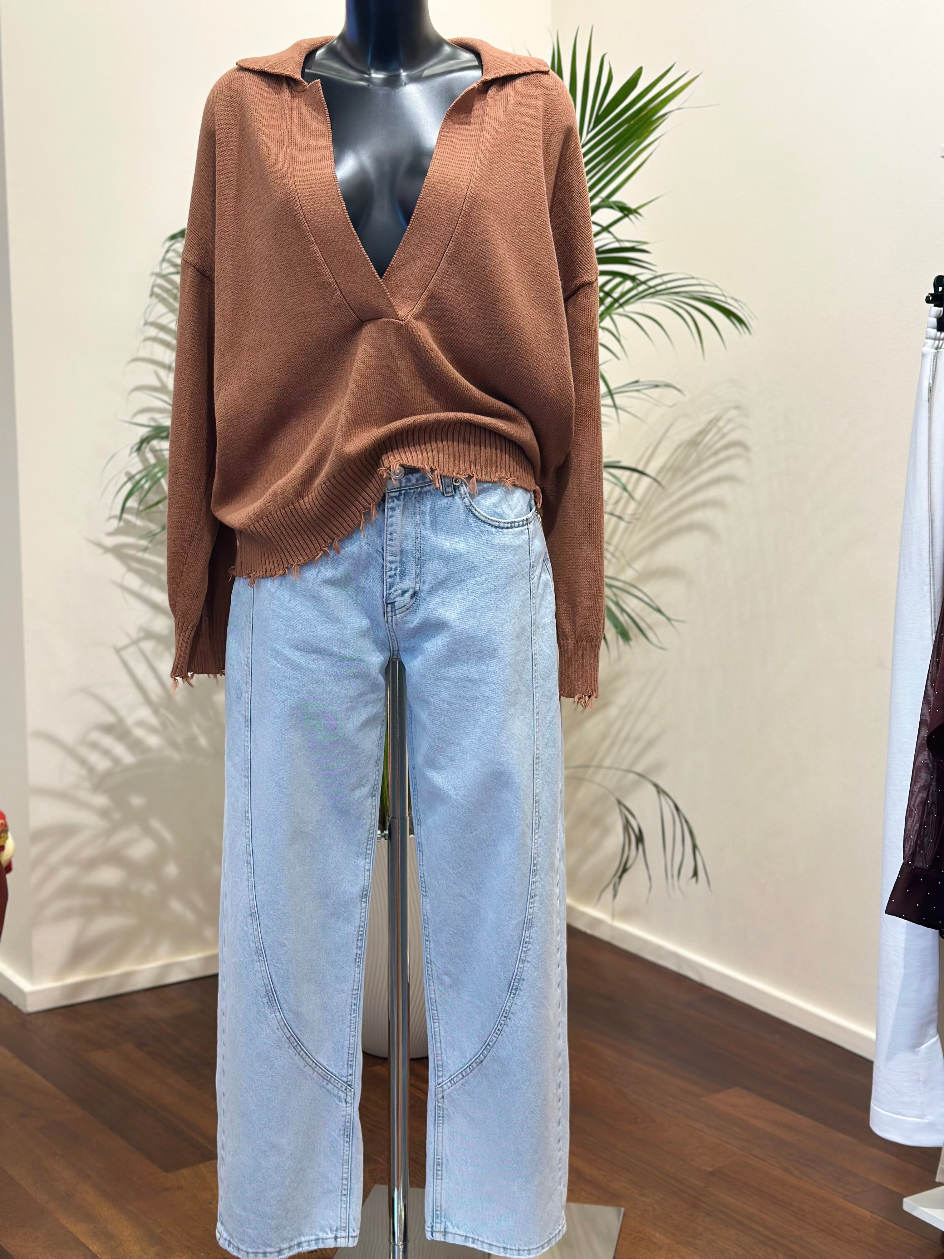 Pullover V-Ausschnitt Tabak Vicolo