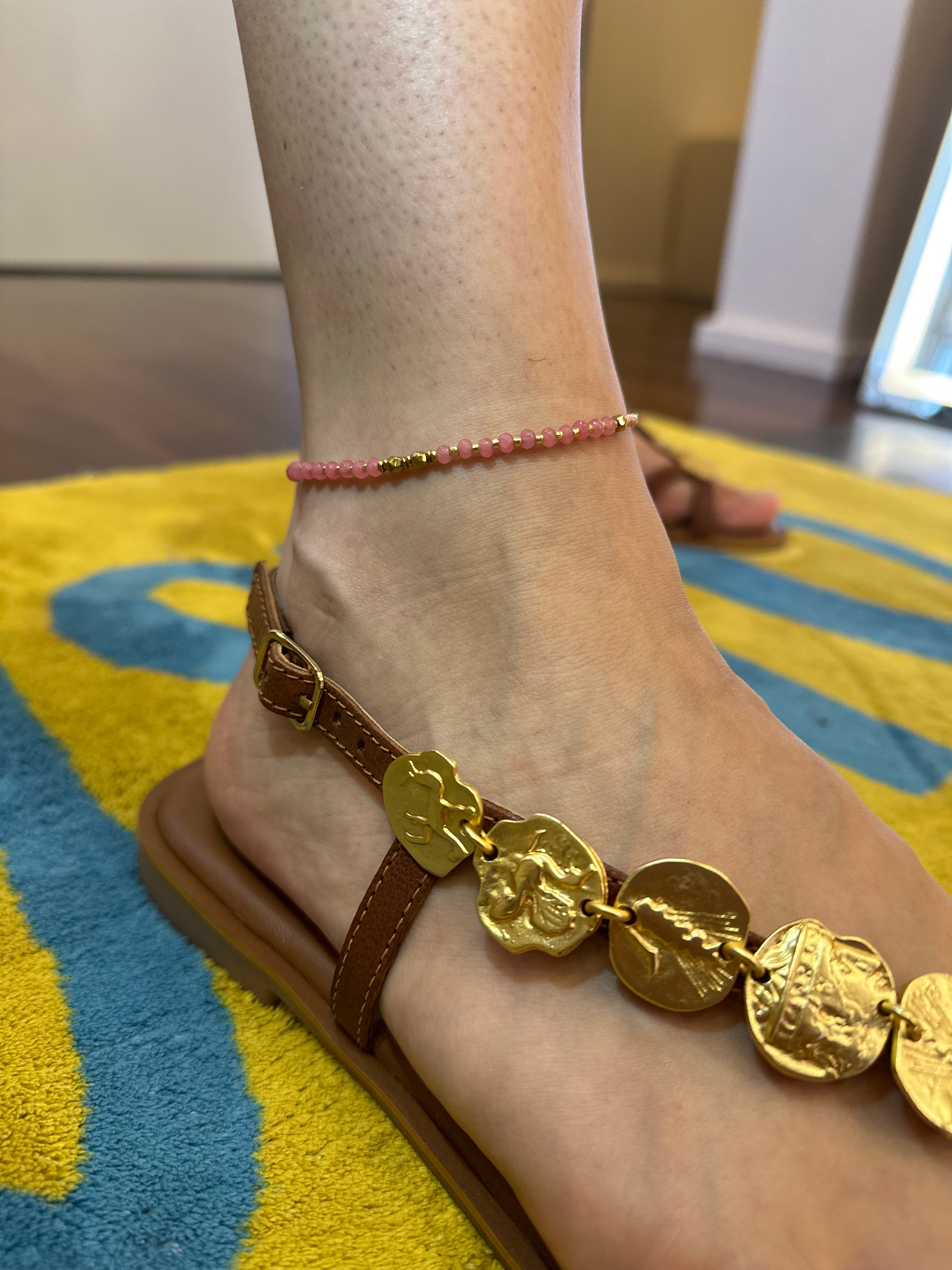 Nali Fußkette – Rosa Perlen