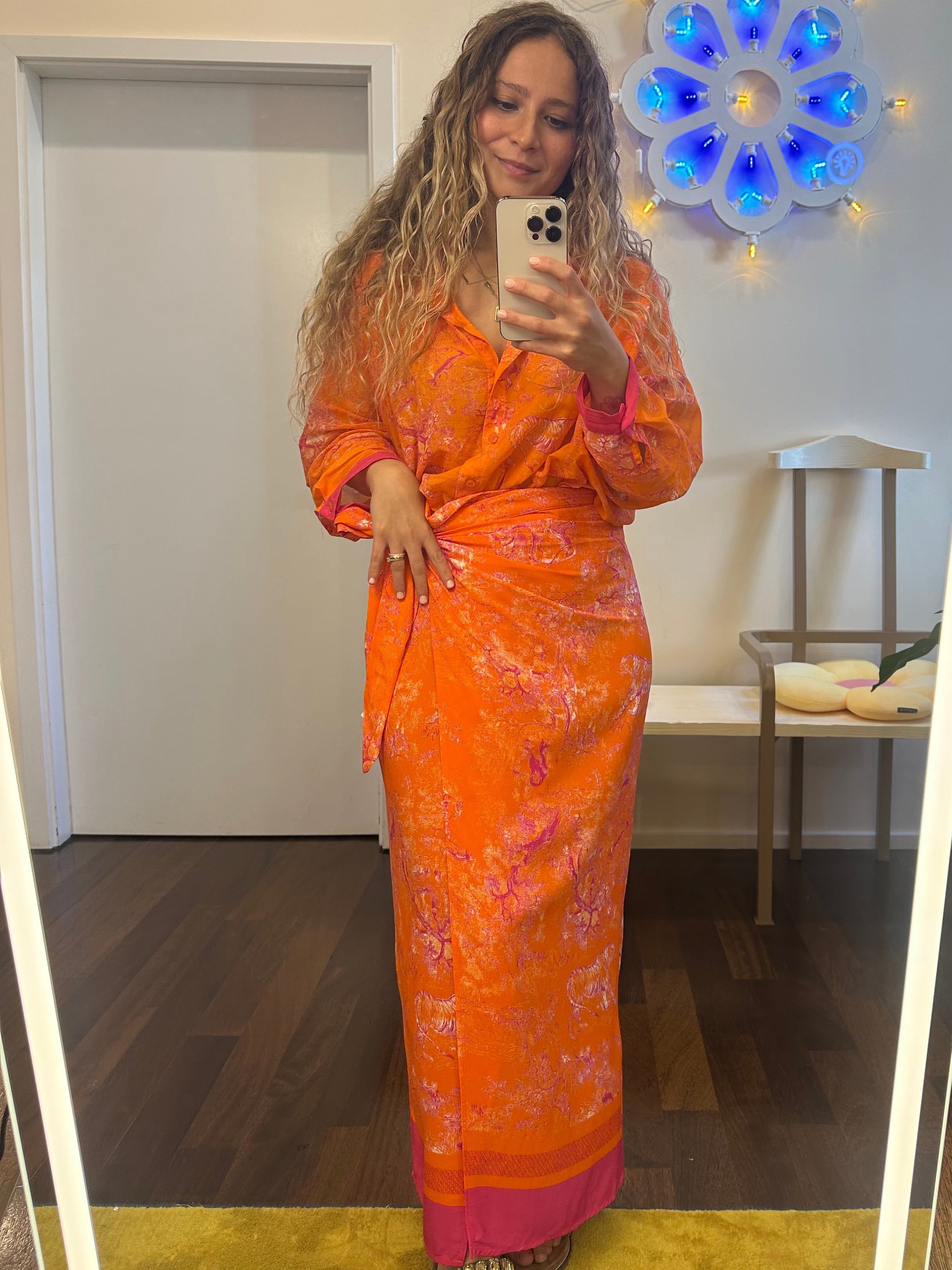 Langer Baumwollrock, Orange/ Fuchsia