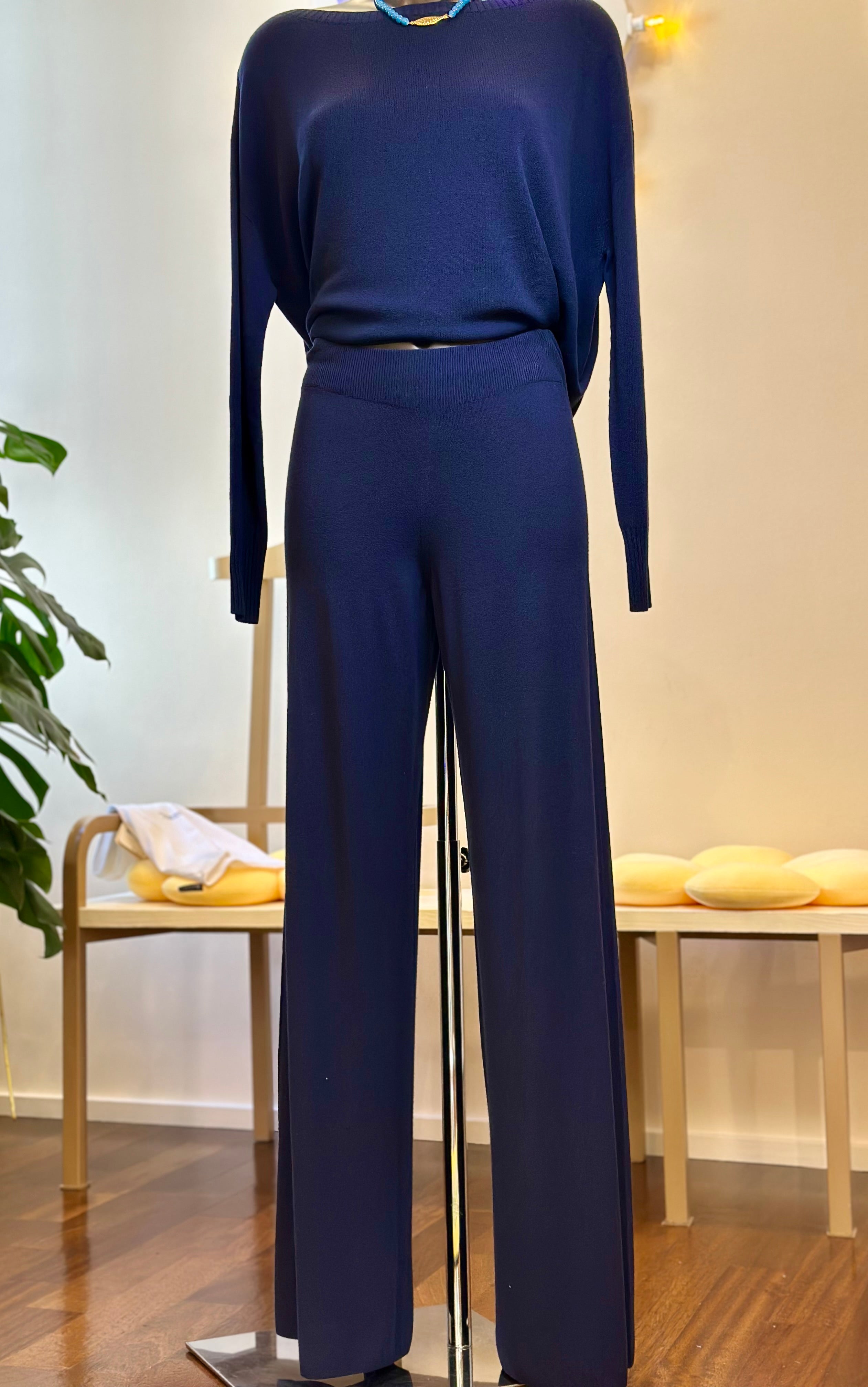 Stretch-Hose aus Viskose Dunkelblau Kontatto