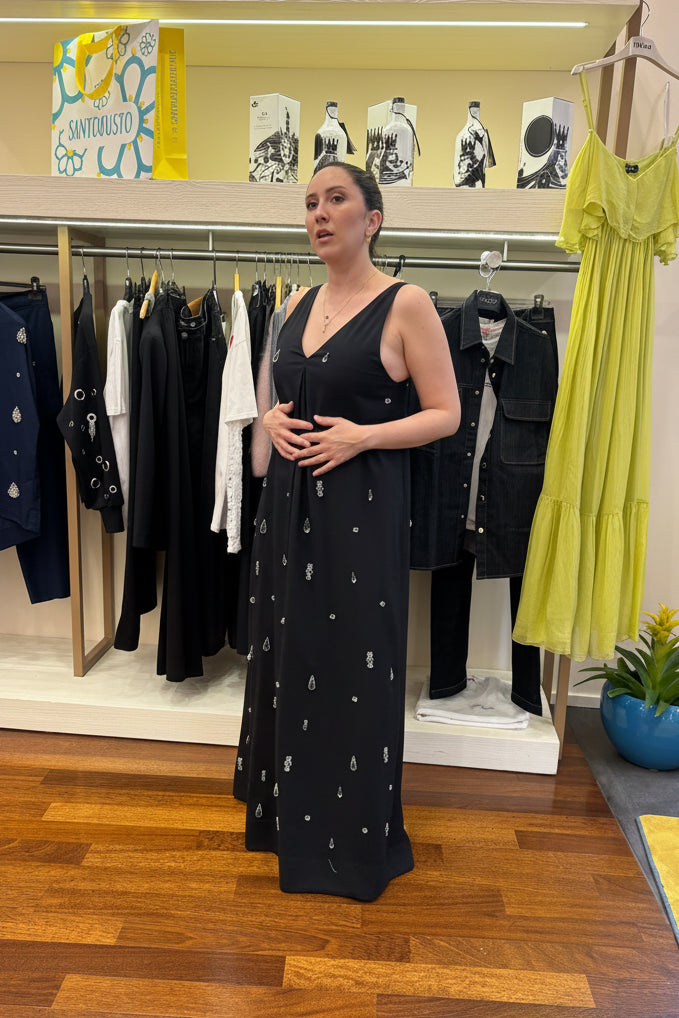 Kleid mit Applikationen Schwarz Jijil