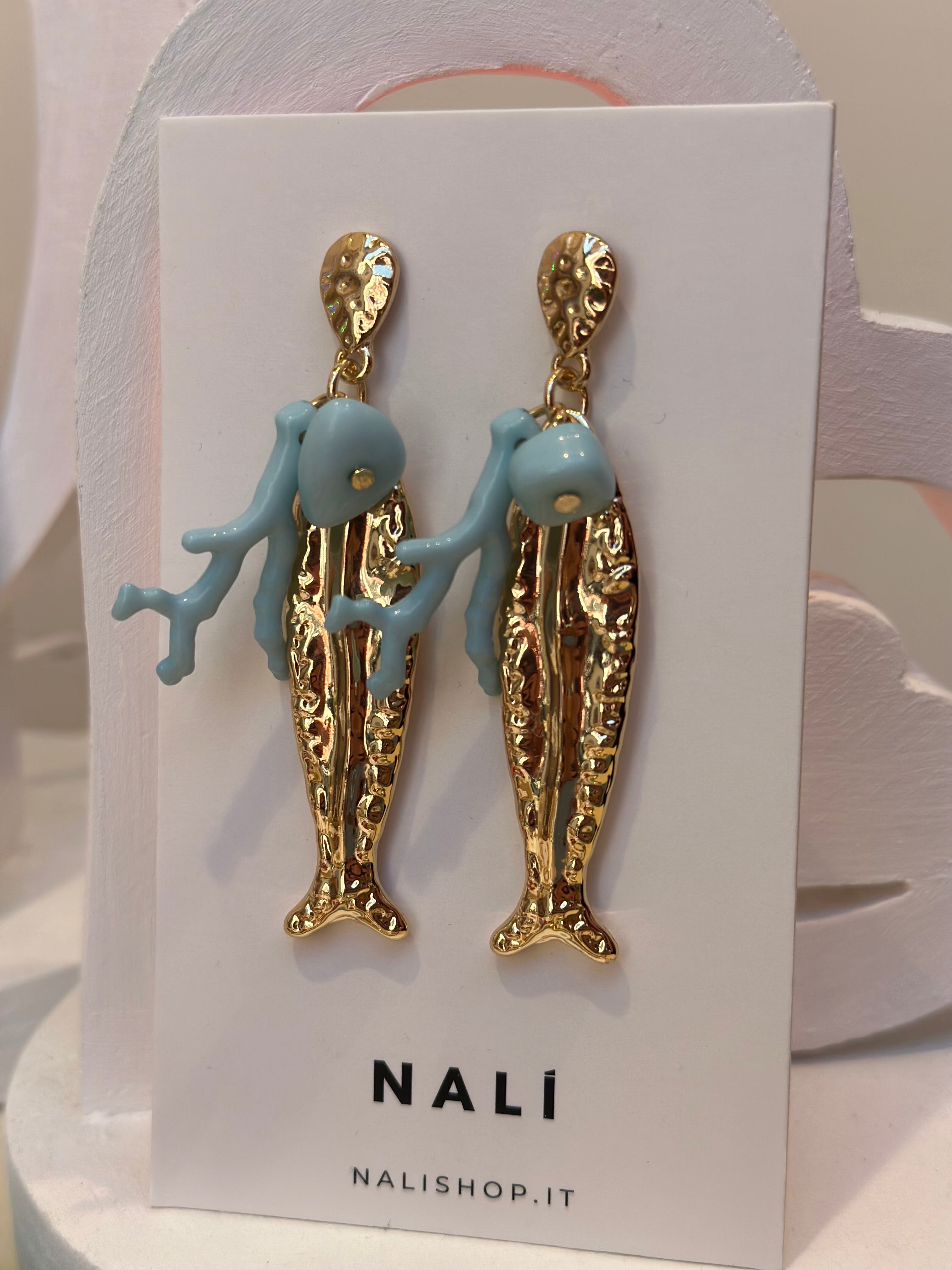 Nali  Ohrringe – Große Fische und türkise Korallen