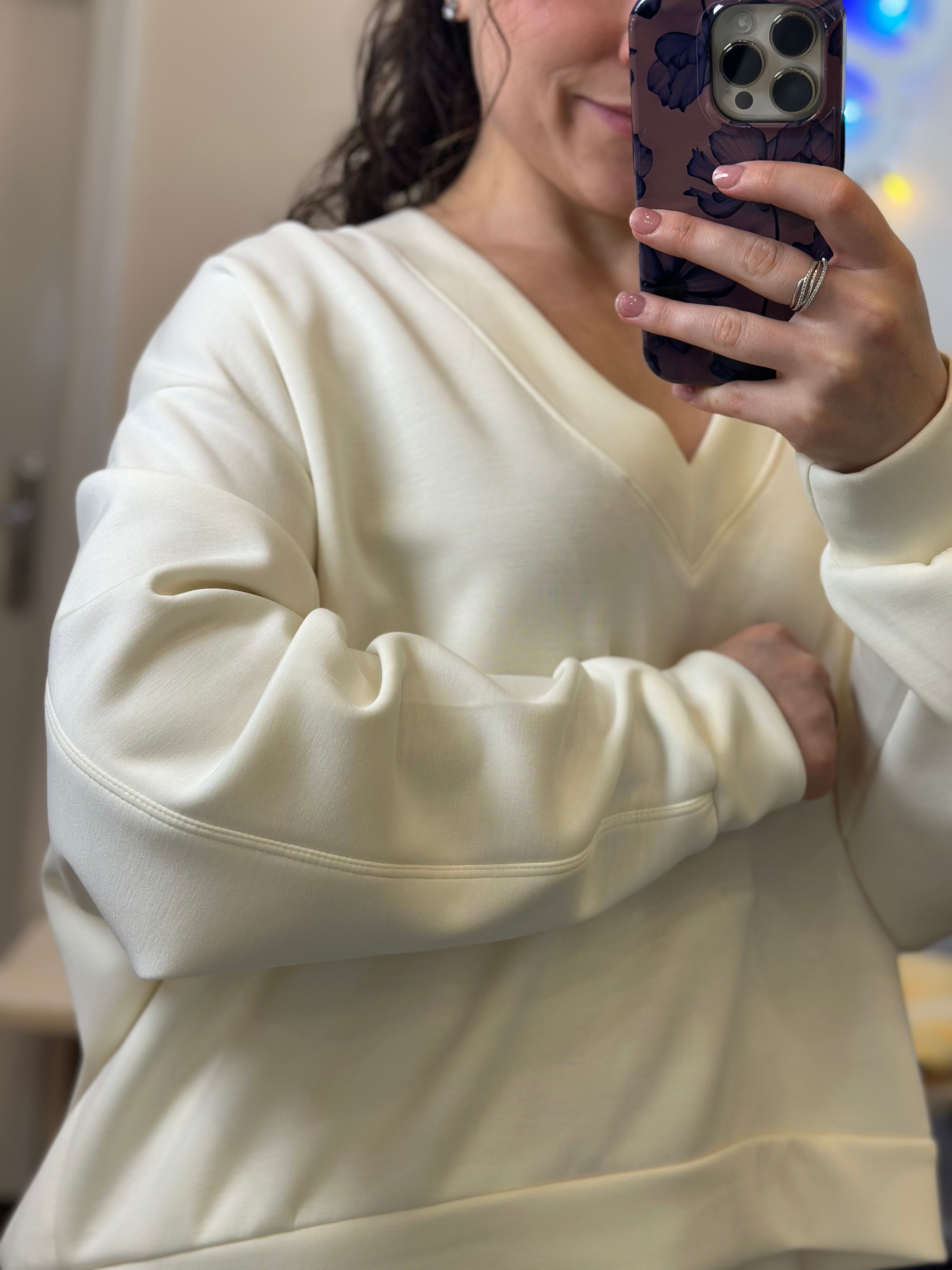 Sweatshirt mit V-Ausschnitt Weiß Kontatto
