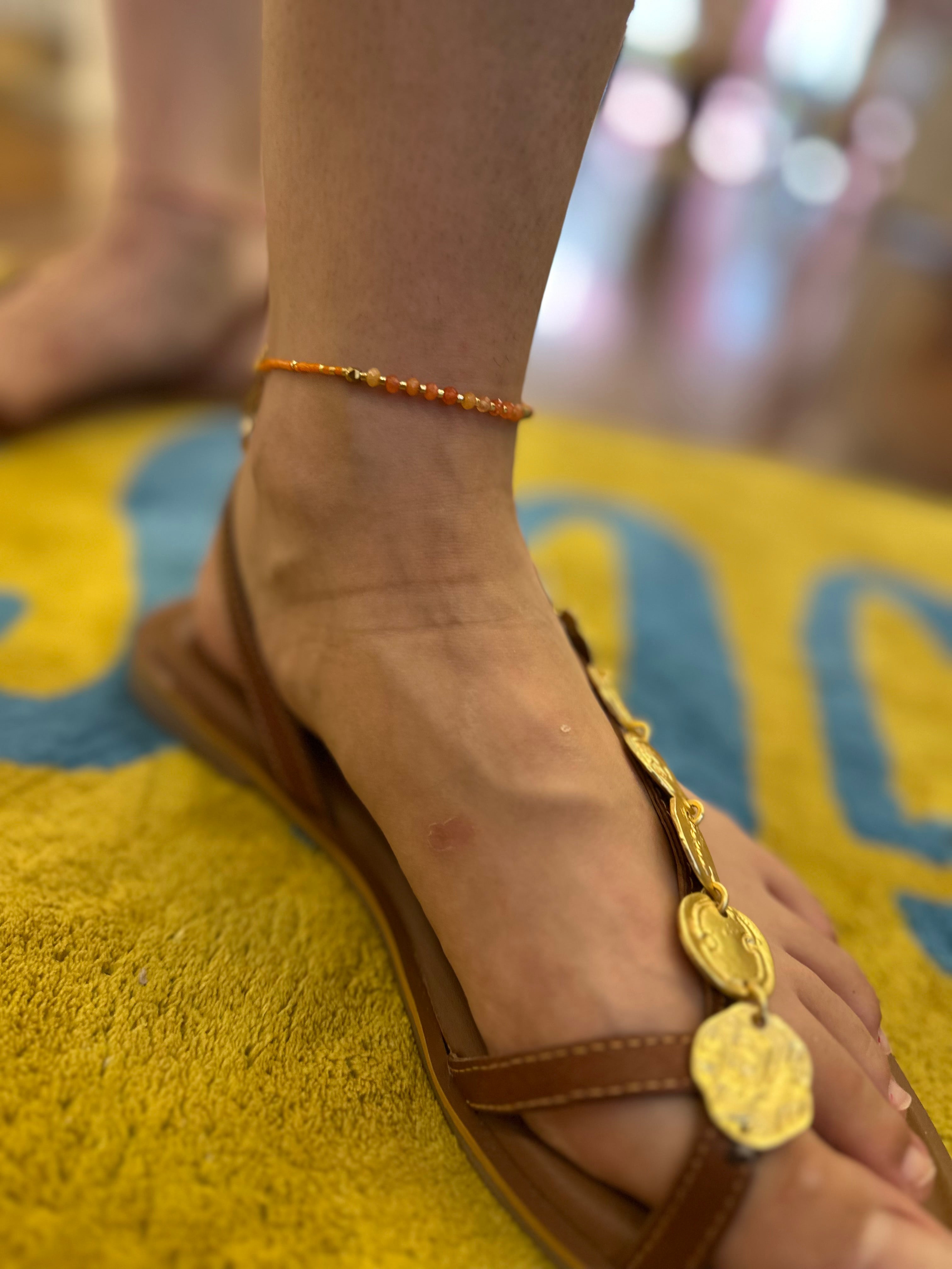 Nali Fußkette – Orange Perlen