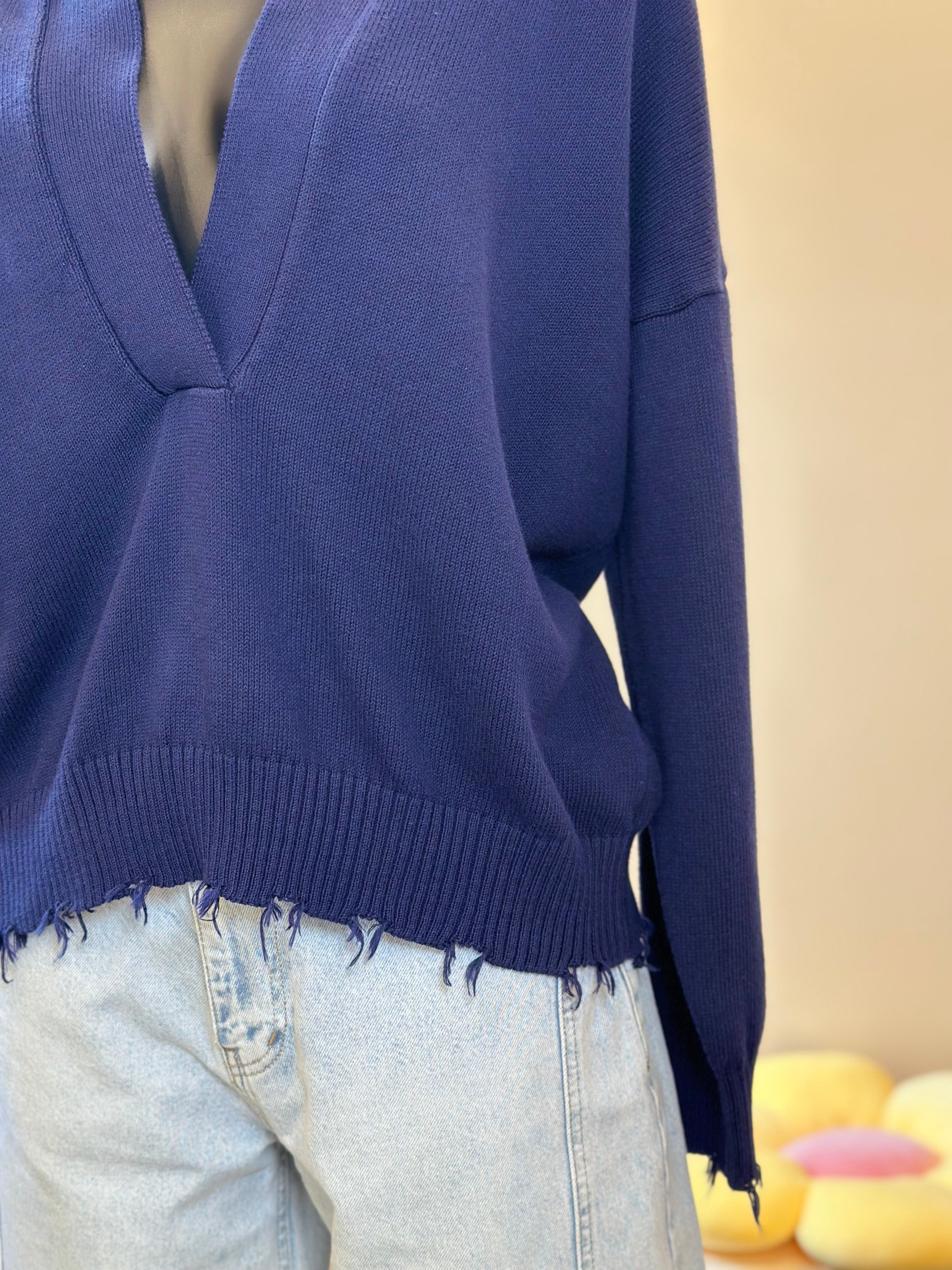 Pullover V-Ausschnitt Blau Vicolo