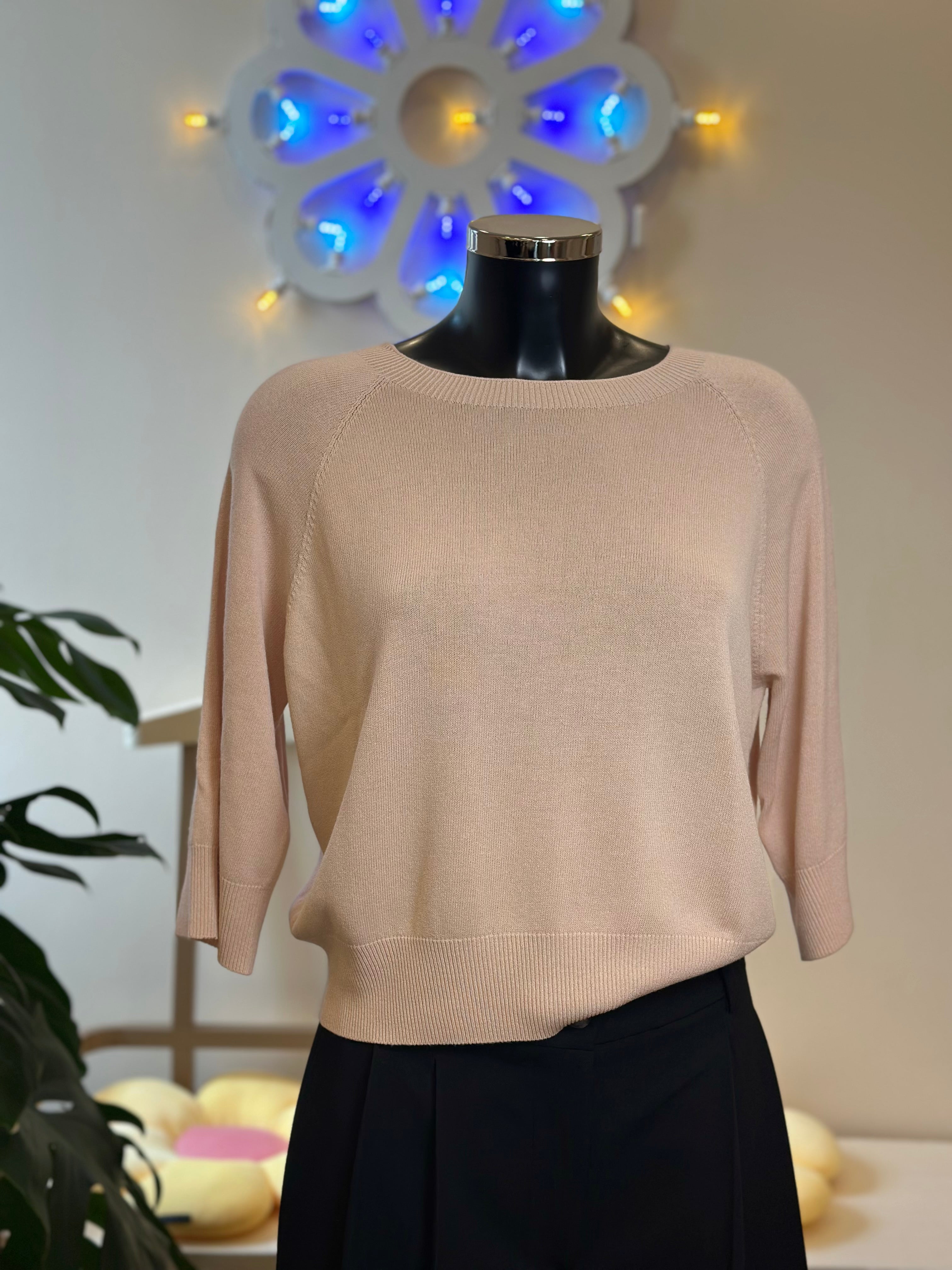 Strickpullover Rundhals Kurzarm Hellrosa Kontatto