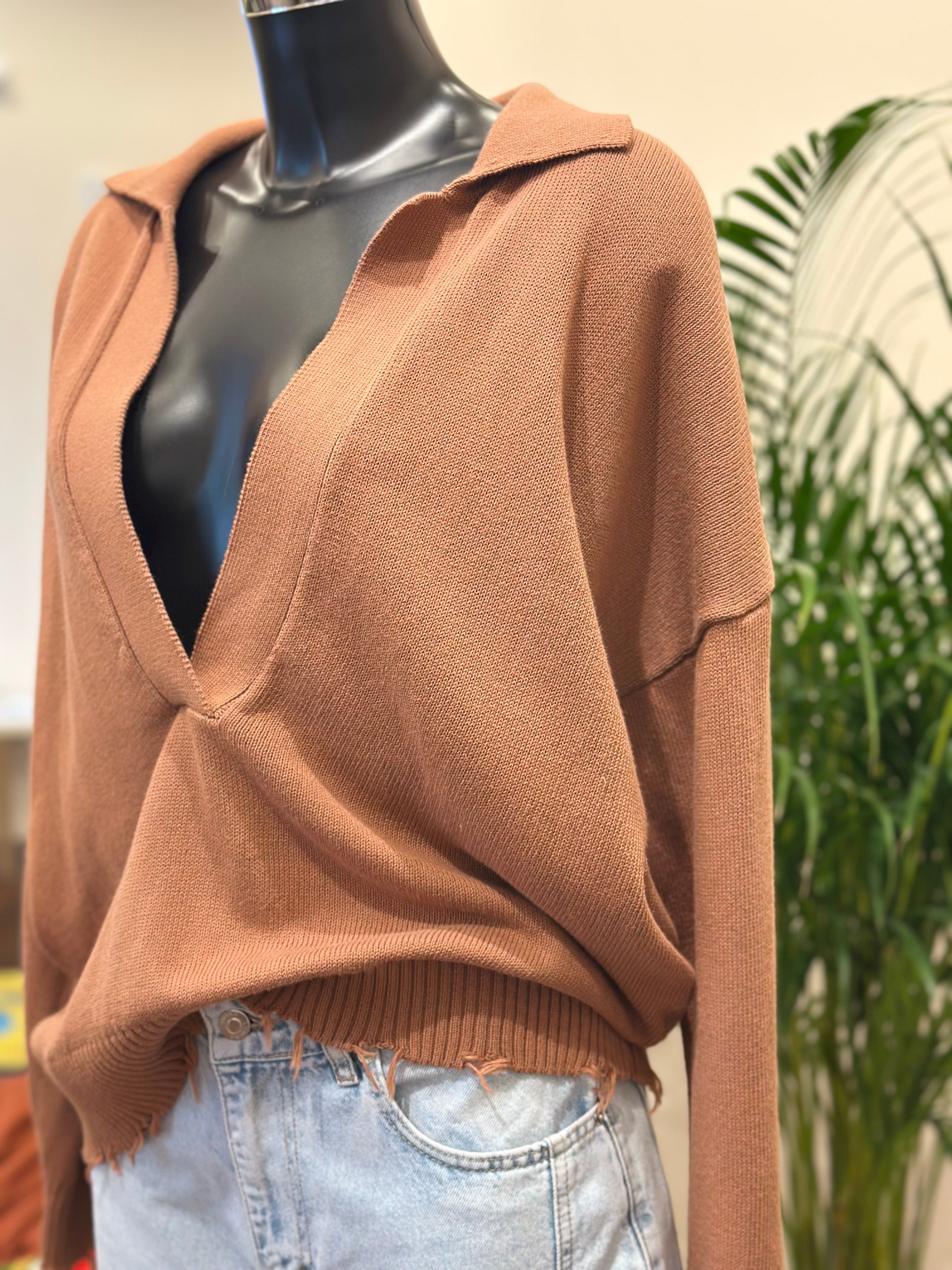 Pullover V-Ausschnitt Tabak Vicolo