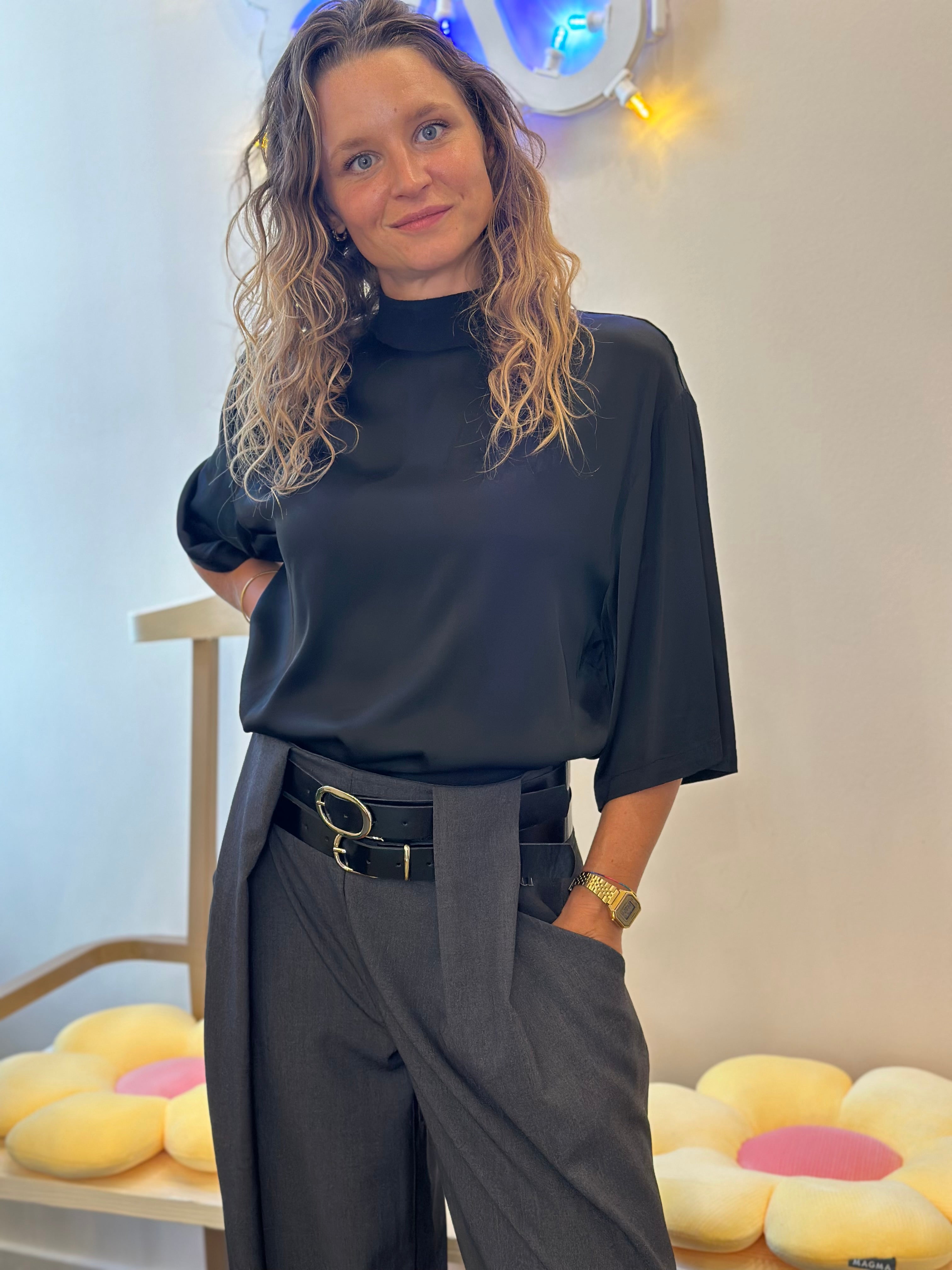 Dixie – Shirt mit leicht hohem Kragen und 3/4-Ärmel Schwarz