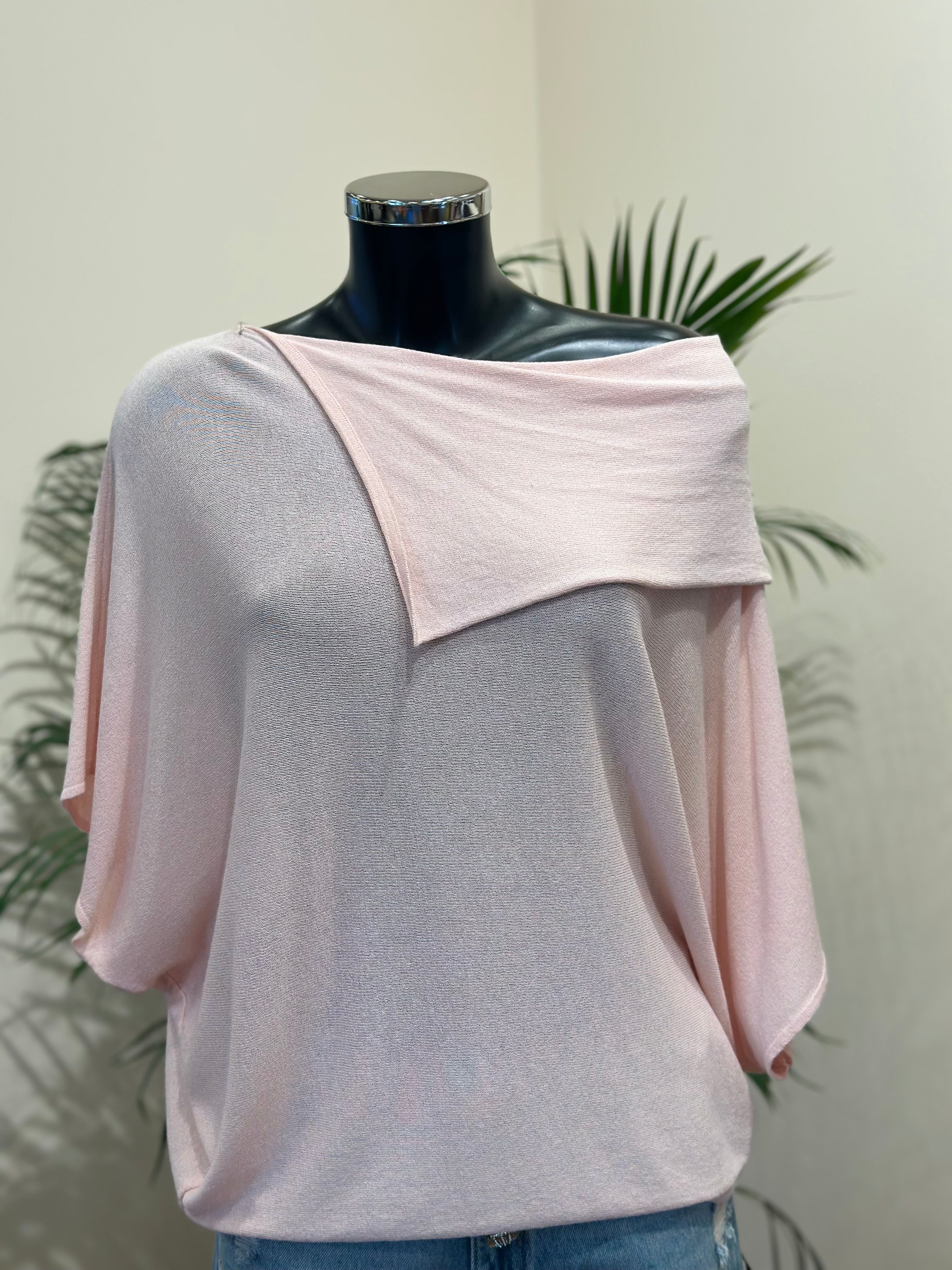 Oversize-Pullover mit Kragen aus Viskose Rosa Kontatto