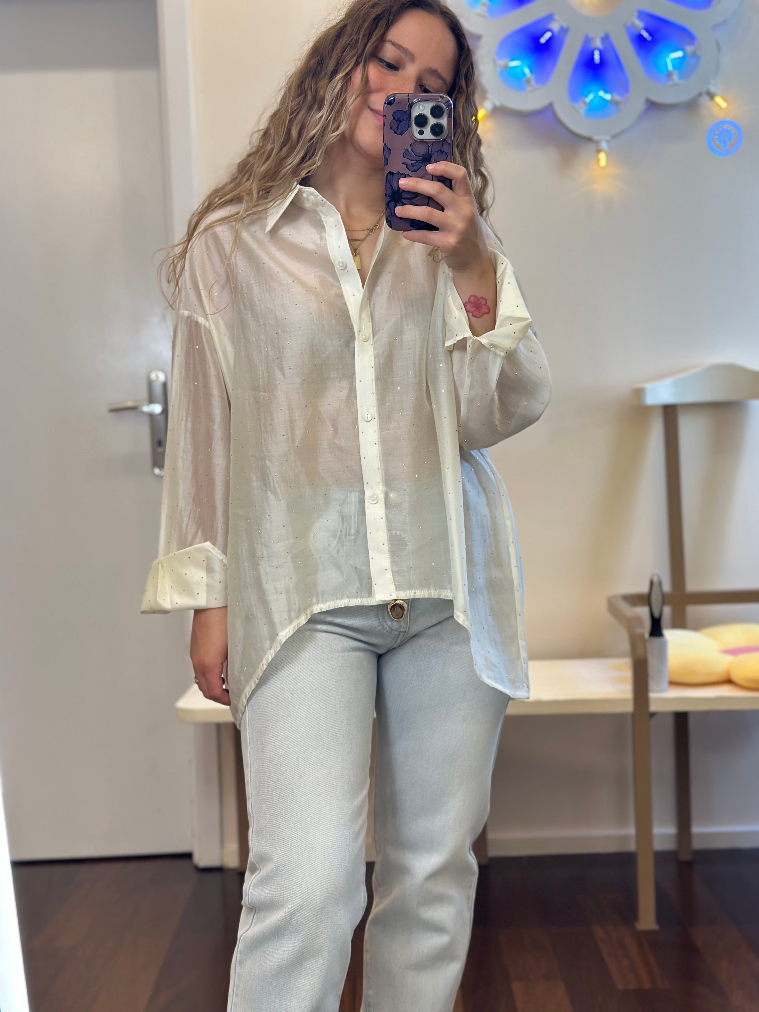 Strass Bluse Elfenbein Kontatto