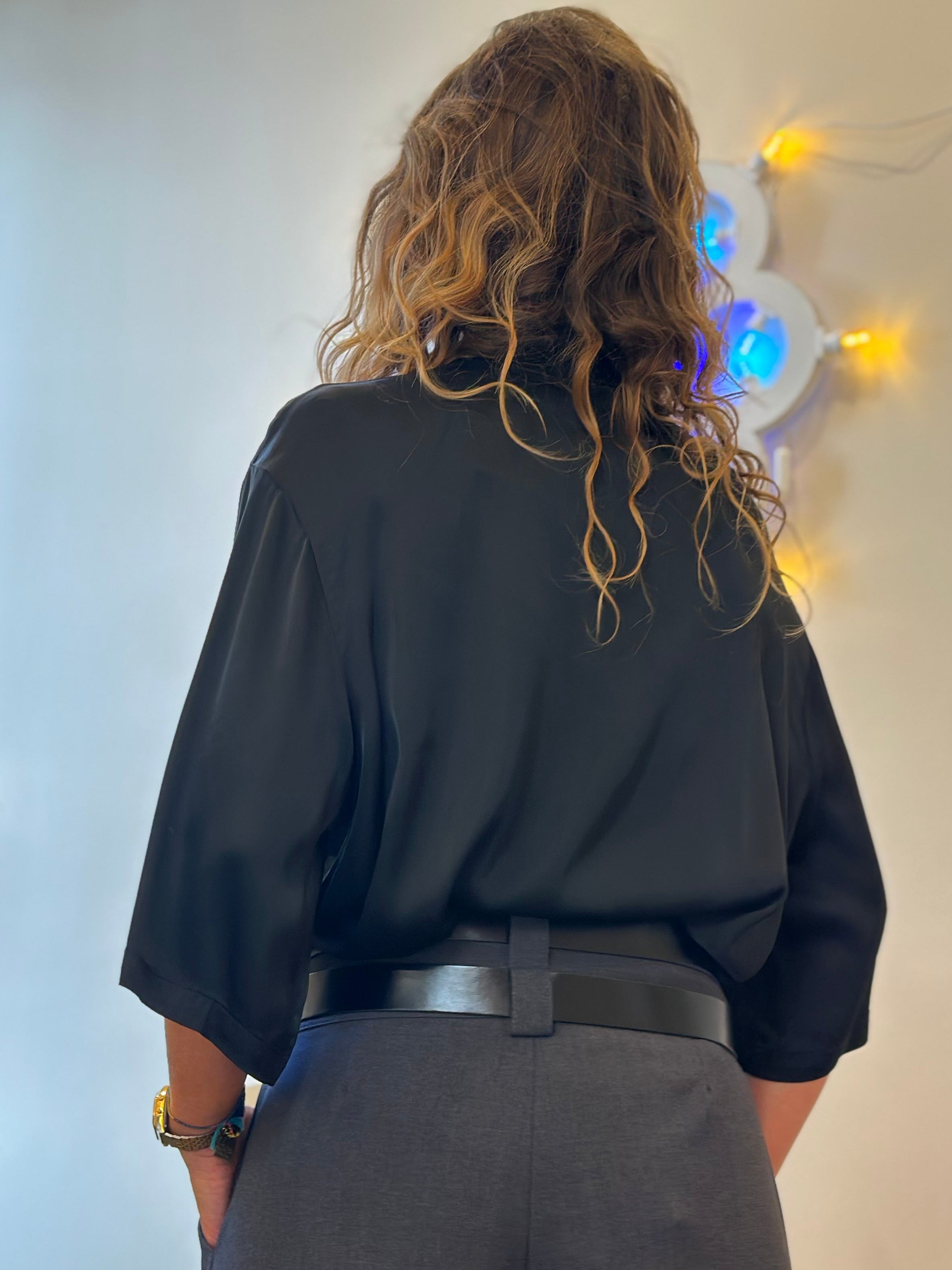 Dixie – Shirt mit leicht hohem Kragen und 3/4-Ärmel Schwarz
