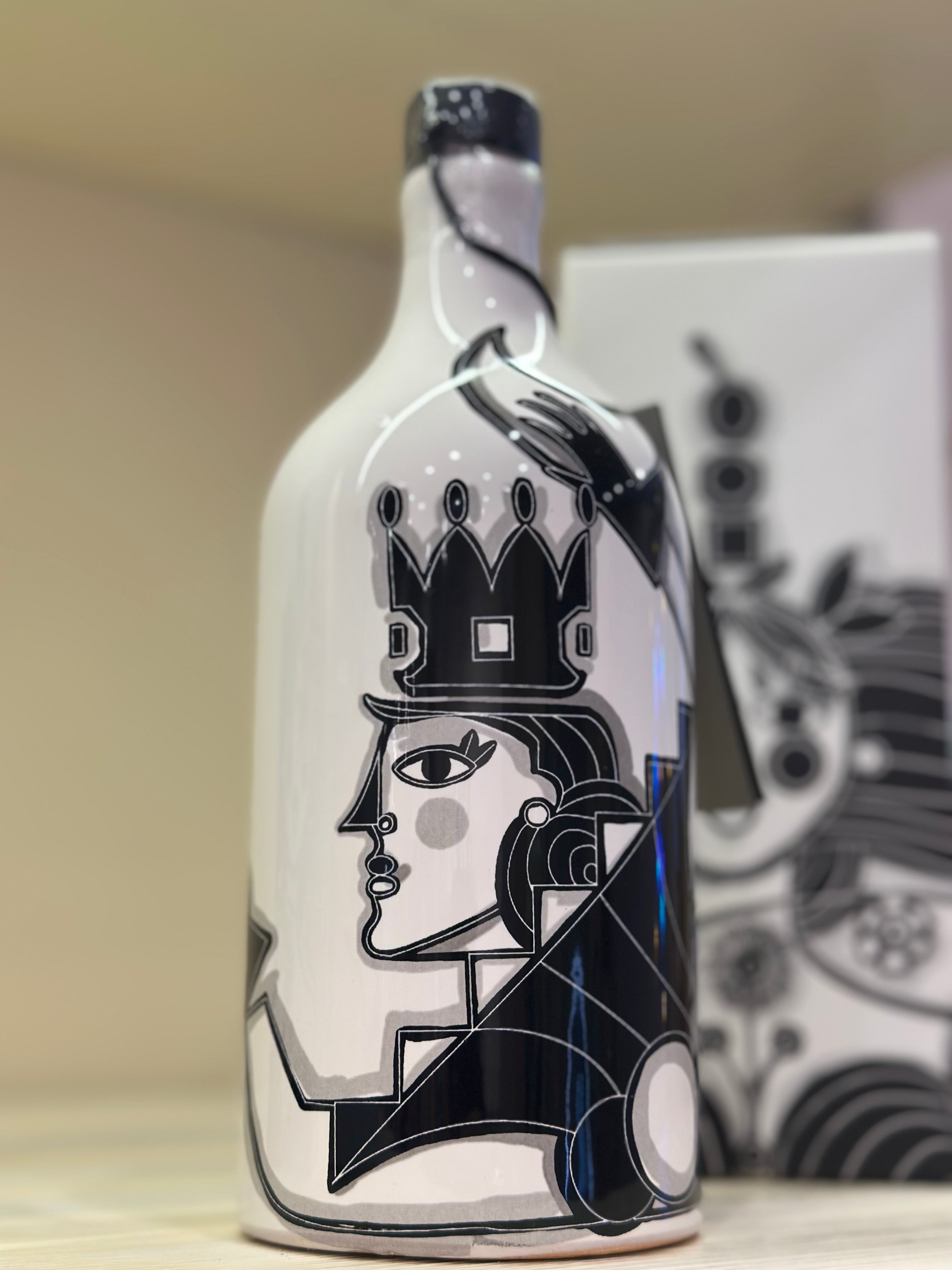 Olivenöl in Keramikflasche Königin Schwarz-Weiß Muraglia