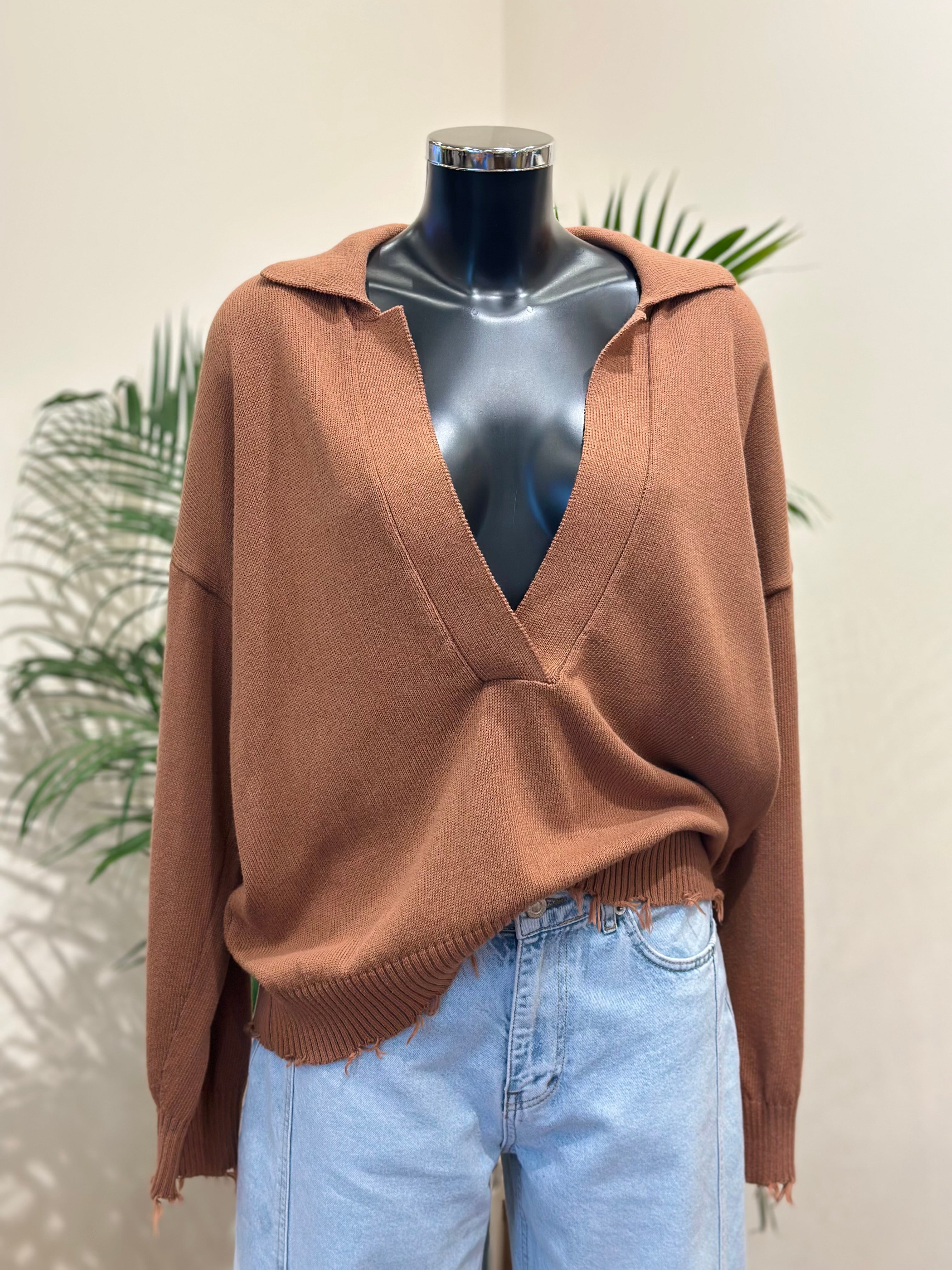 Pullover V-Ausschnitt Tabak Vicolo