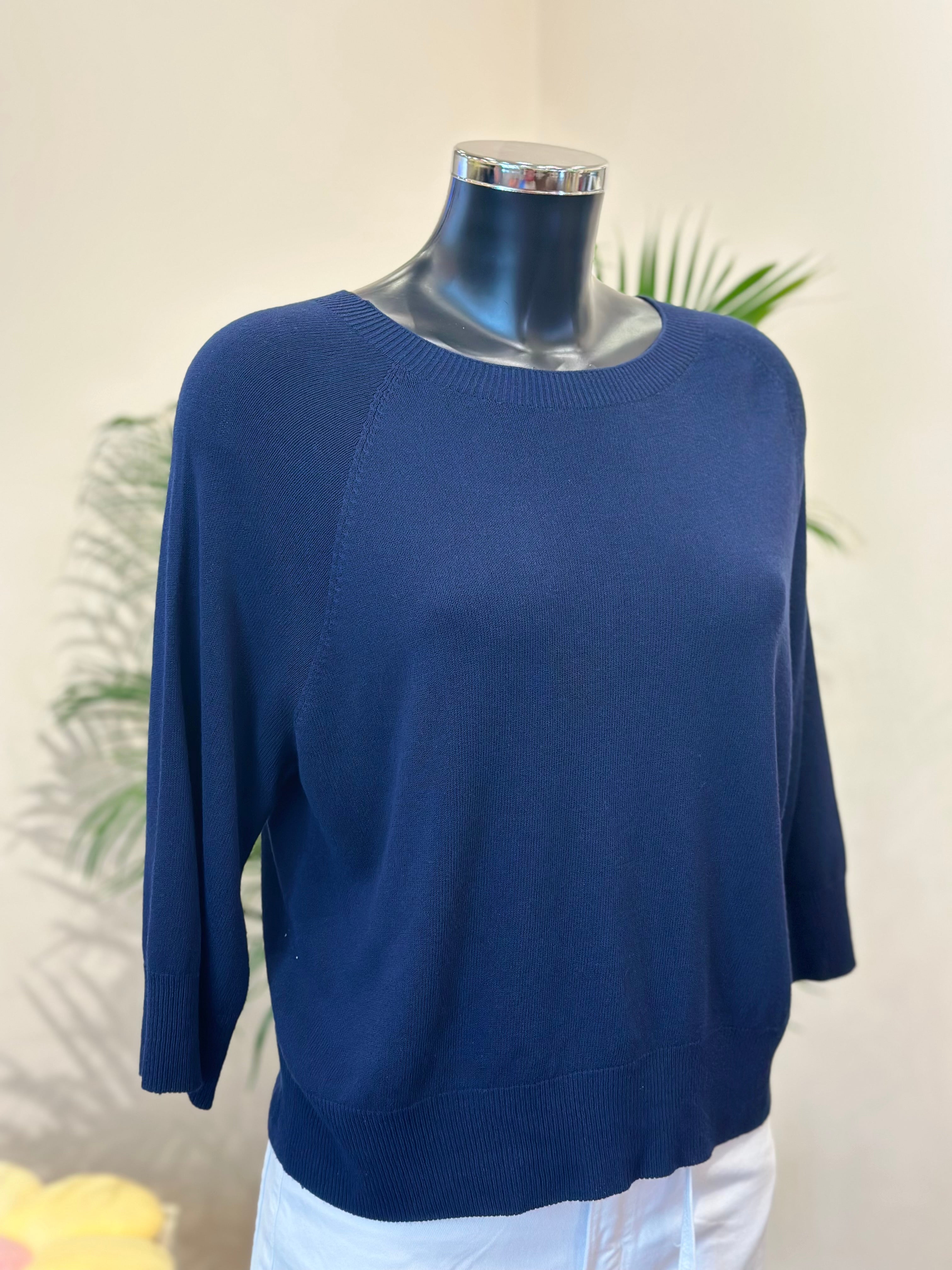 Strickpullover Rundhals Kurzarm Dunkelblau Kontatto
