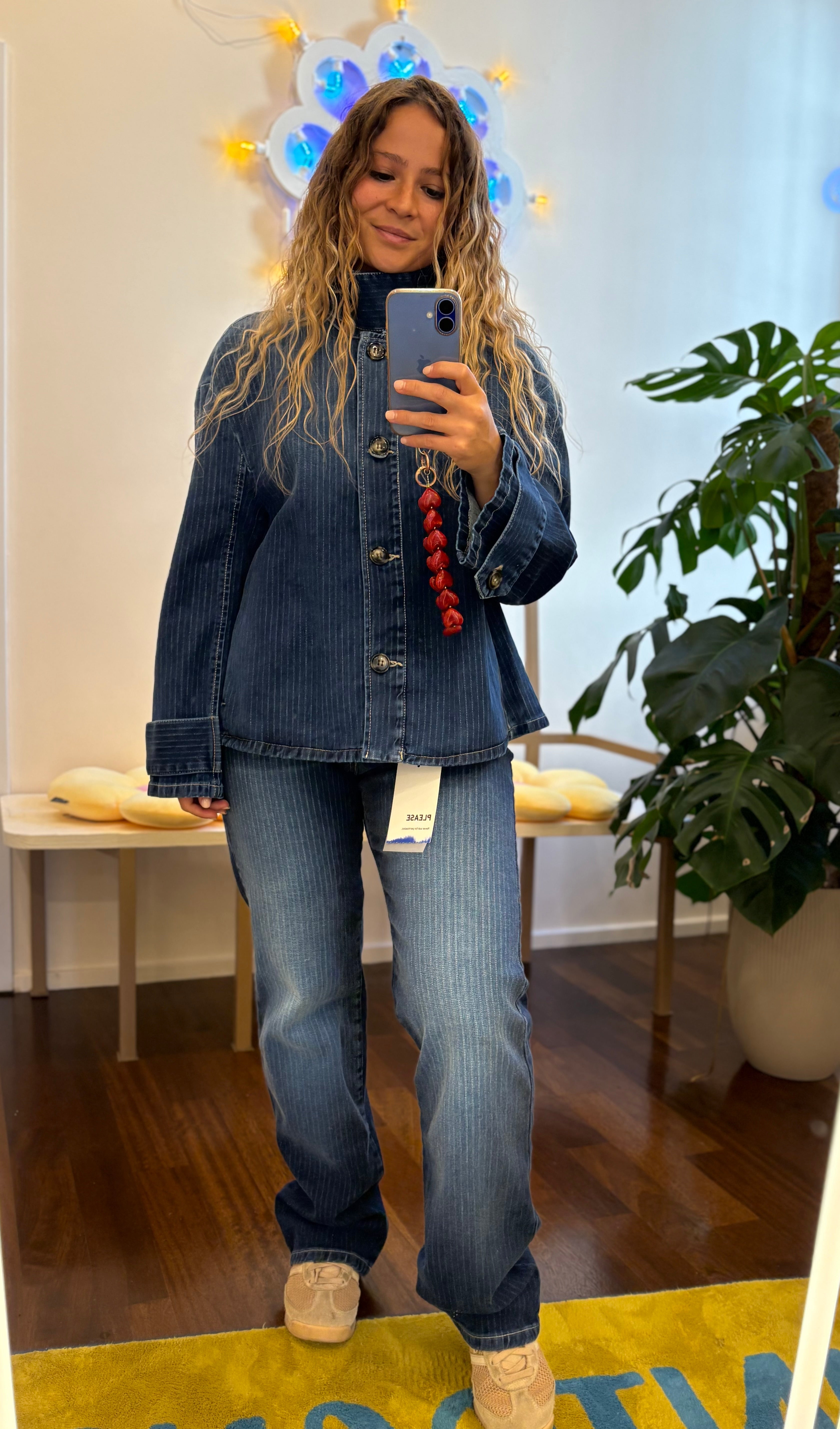 Blaue Gestreifte Jeansjacke
