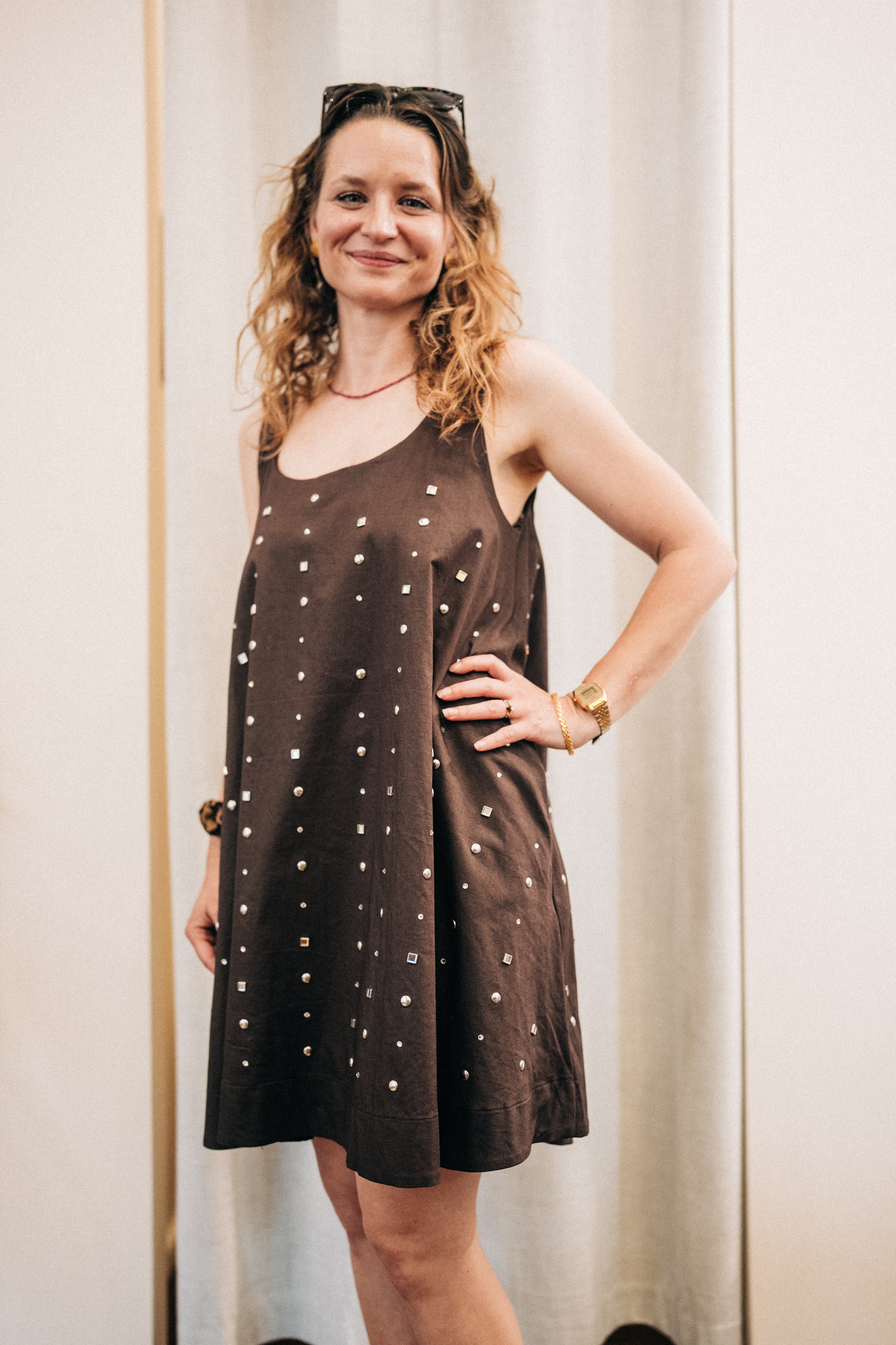 Kleid Kurz  Braun mit Applikationen Jijil