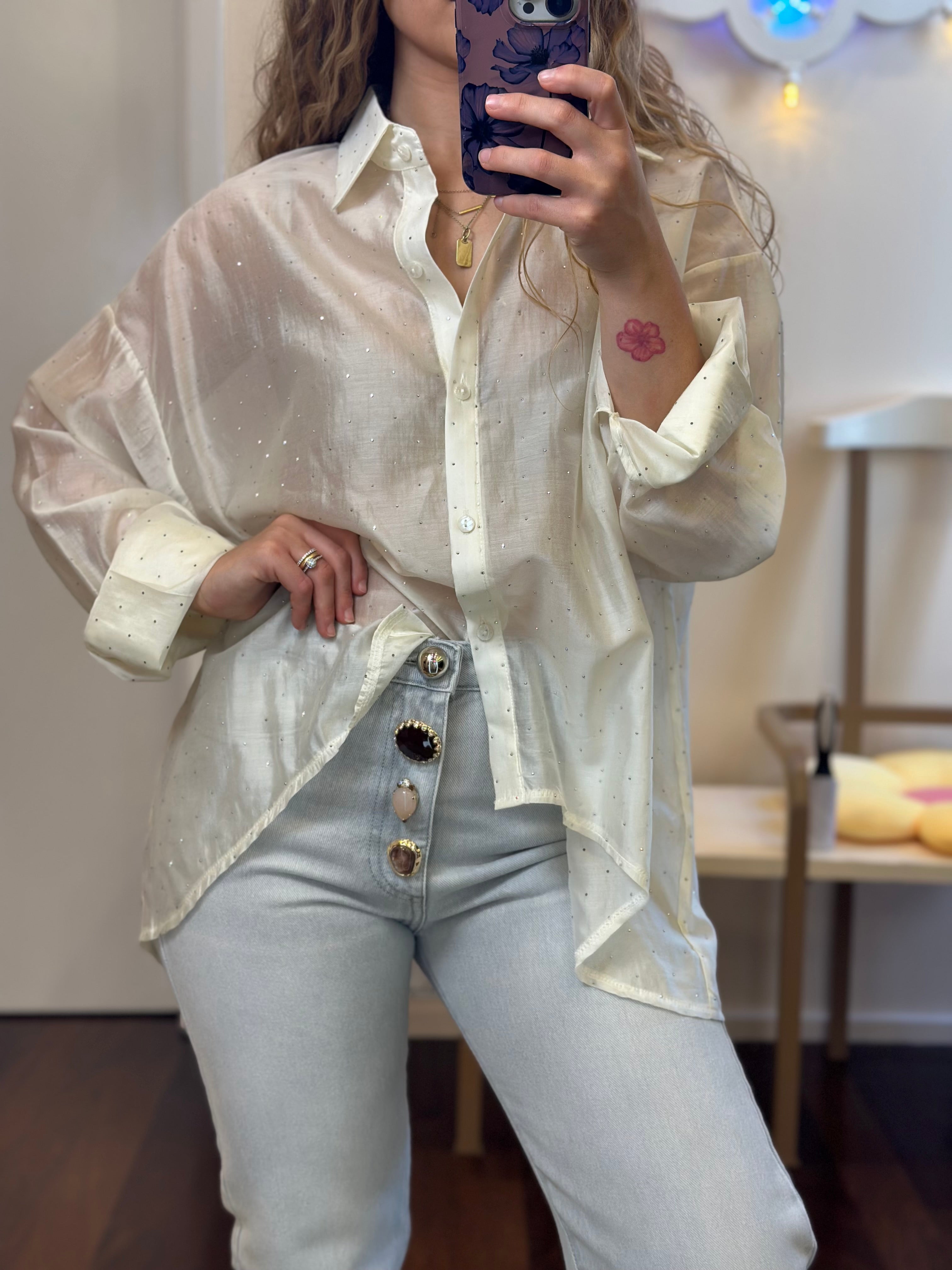 Strass Bluse Elfenbein Kontatto