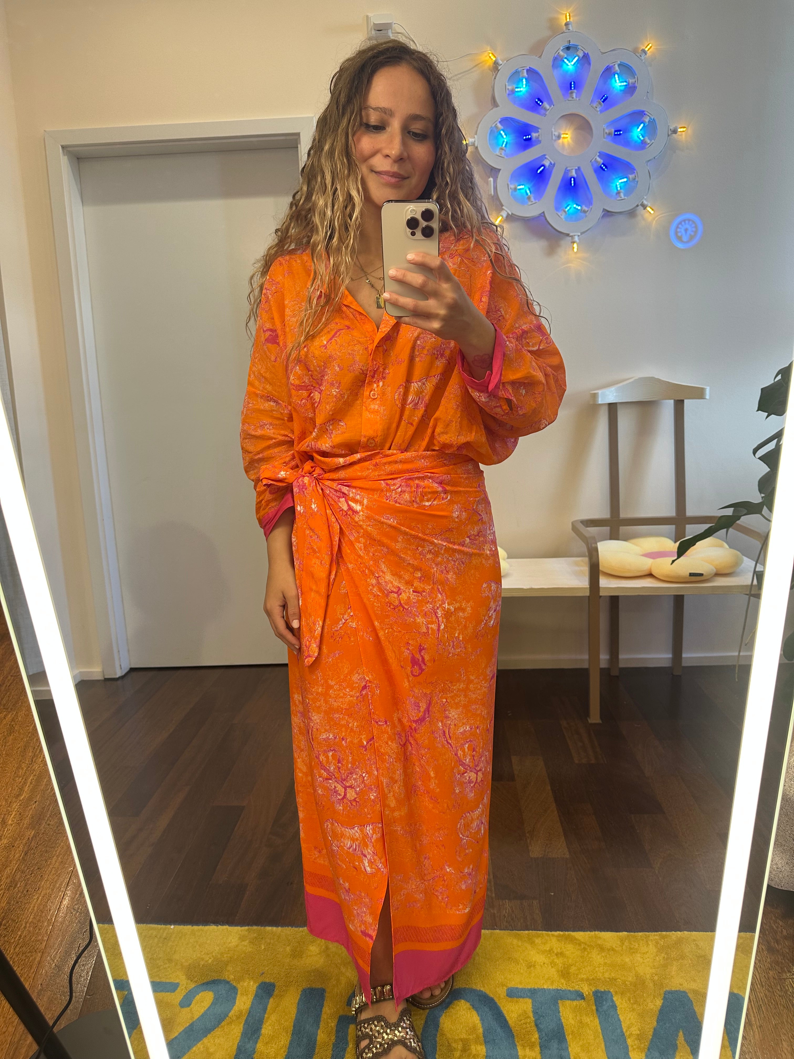 Baumwollbluse, Orange/Fuchsia