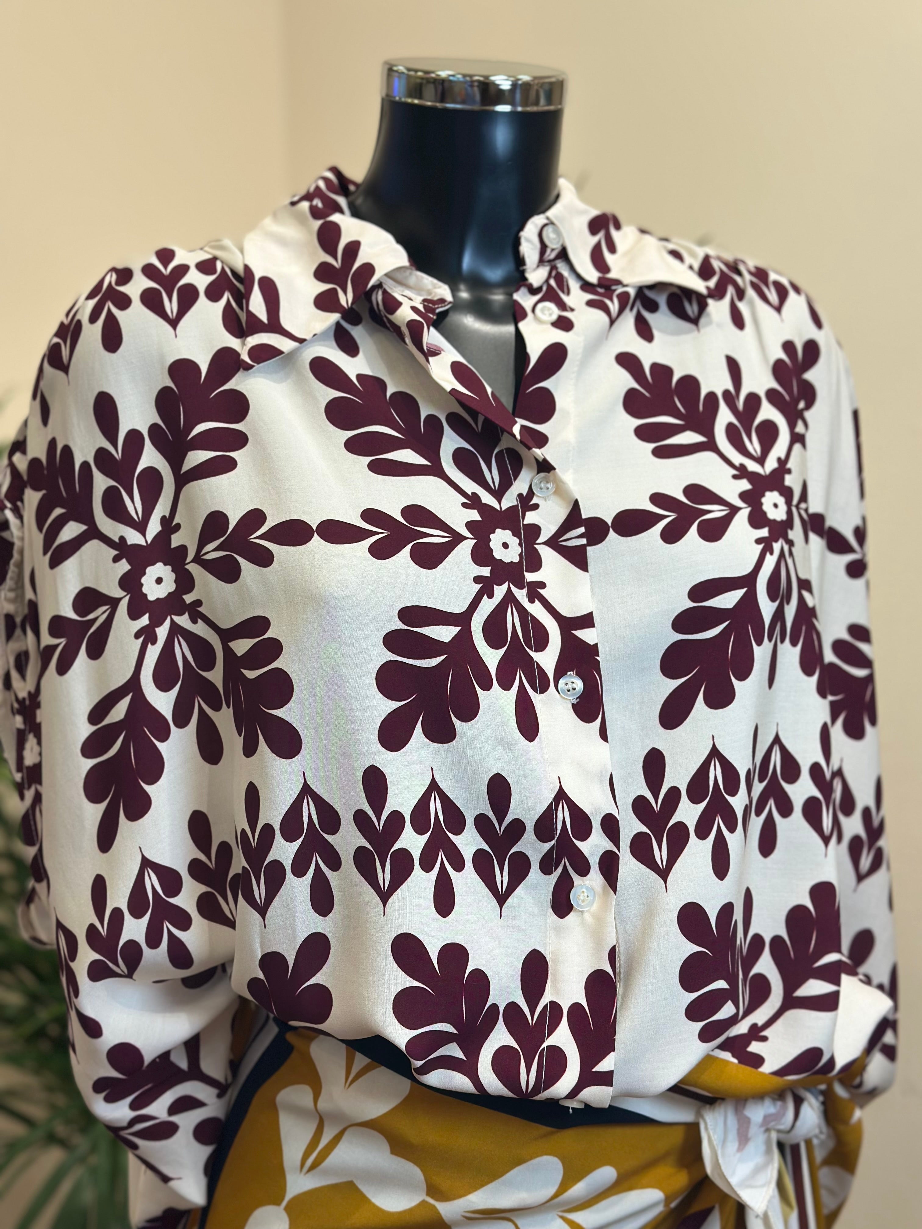 Bluse, Bordeaux/Ocker- Einheitsgröße