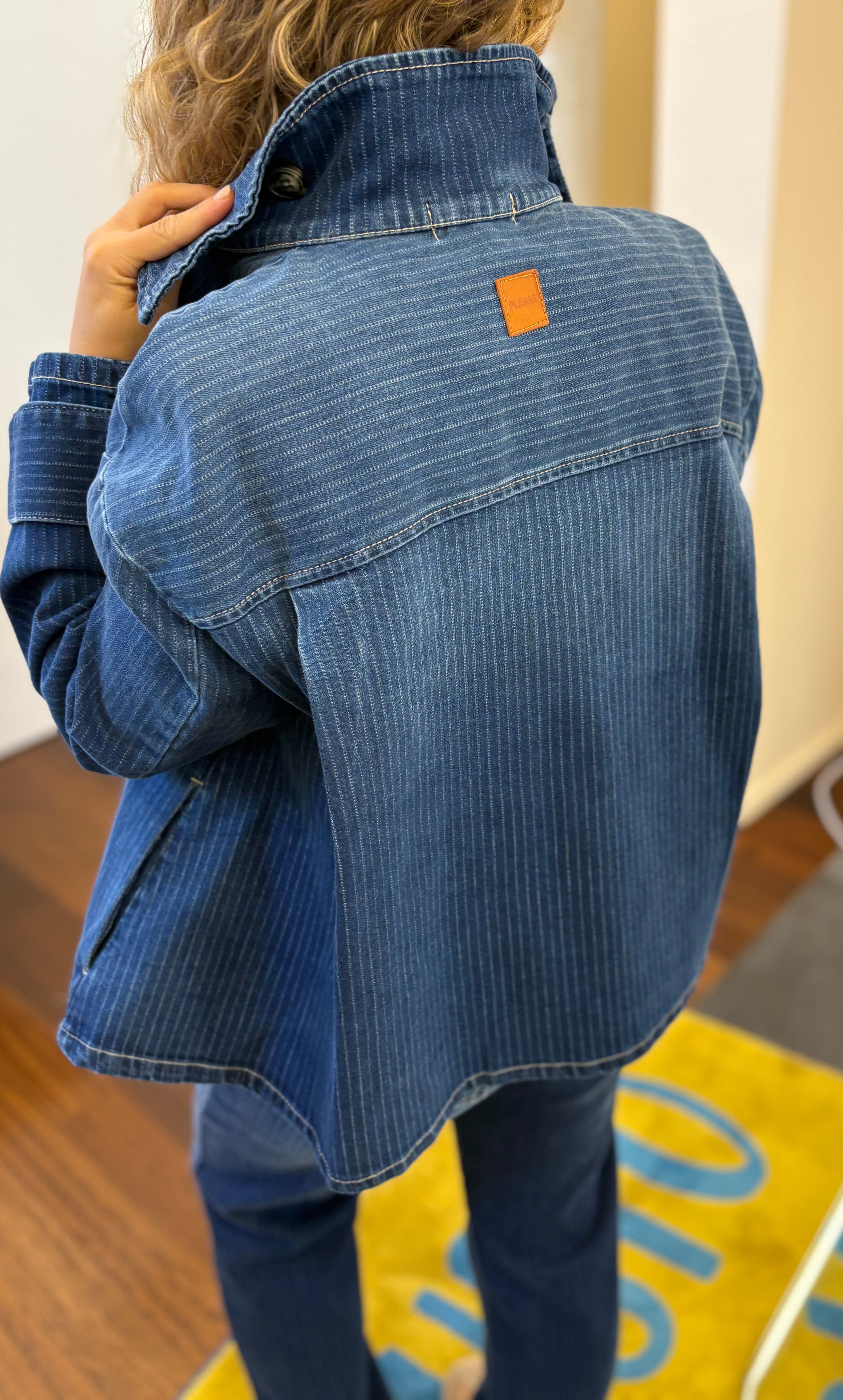 Blaue Gestreifte Jeansjacke