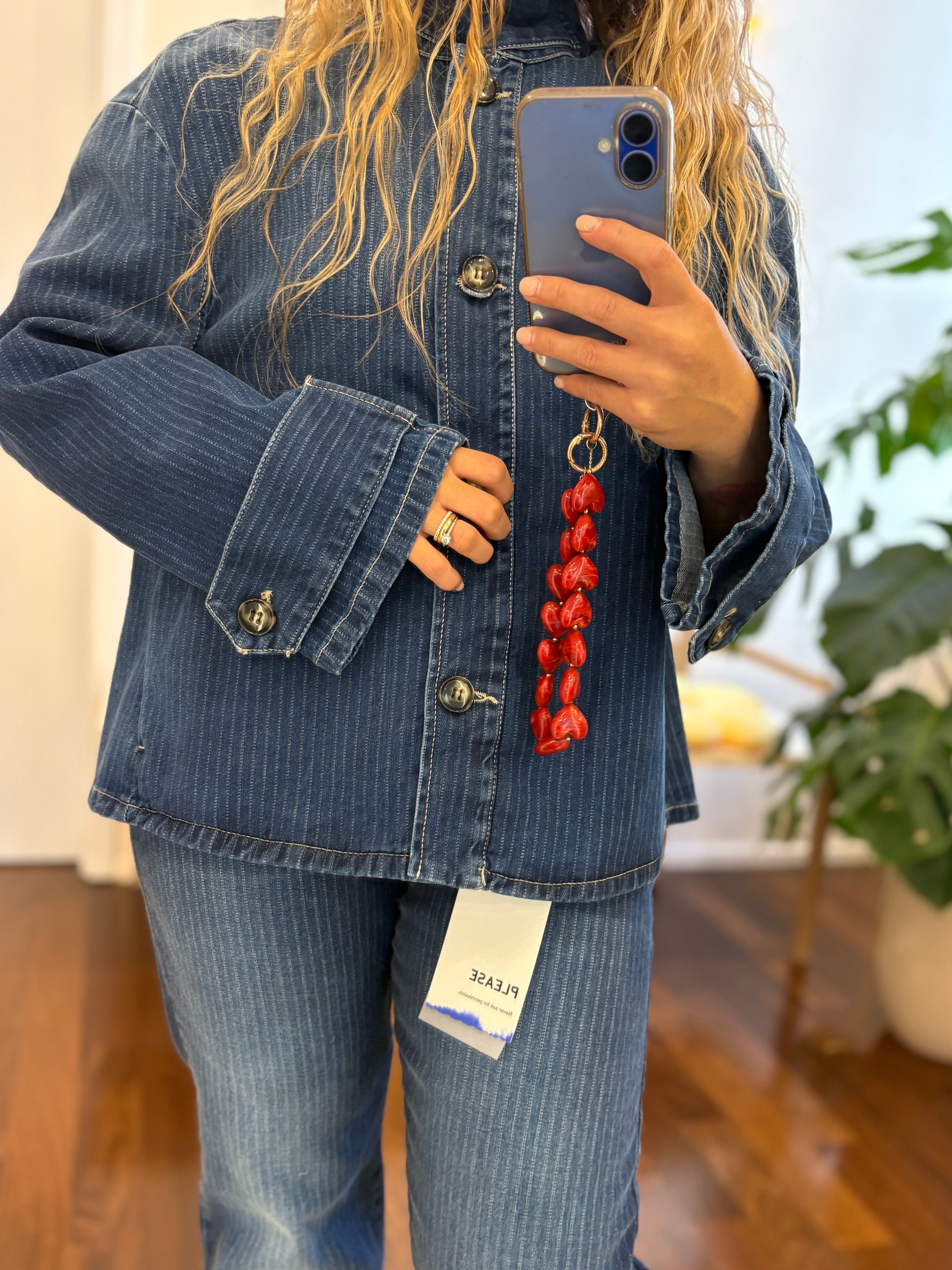 Blaue Gestreifte Jeansjacke