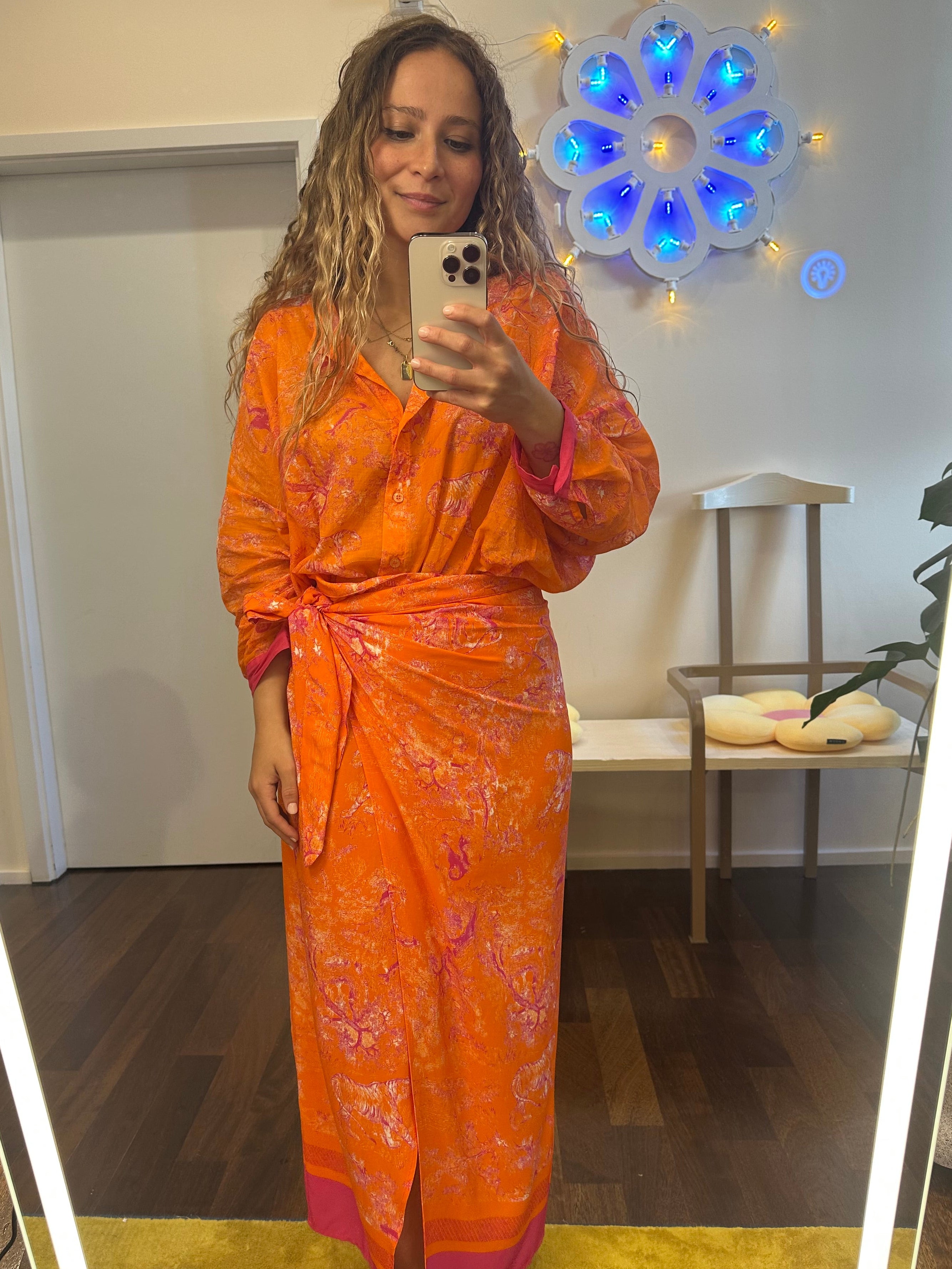 Langer Baumwollrock, Orange/ Fuchsia
