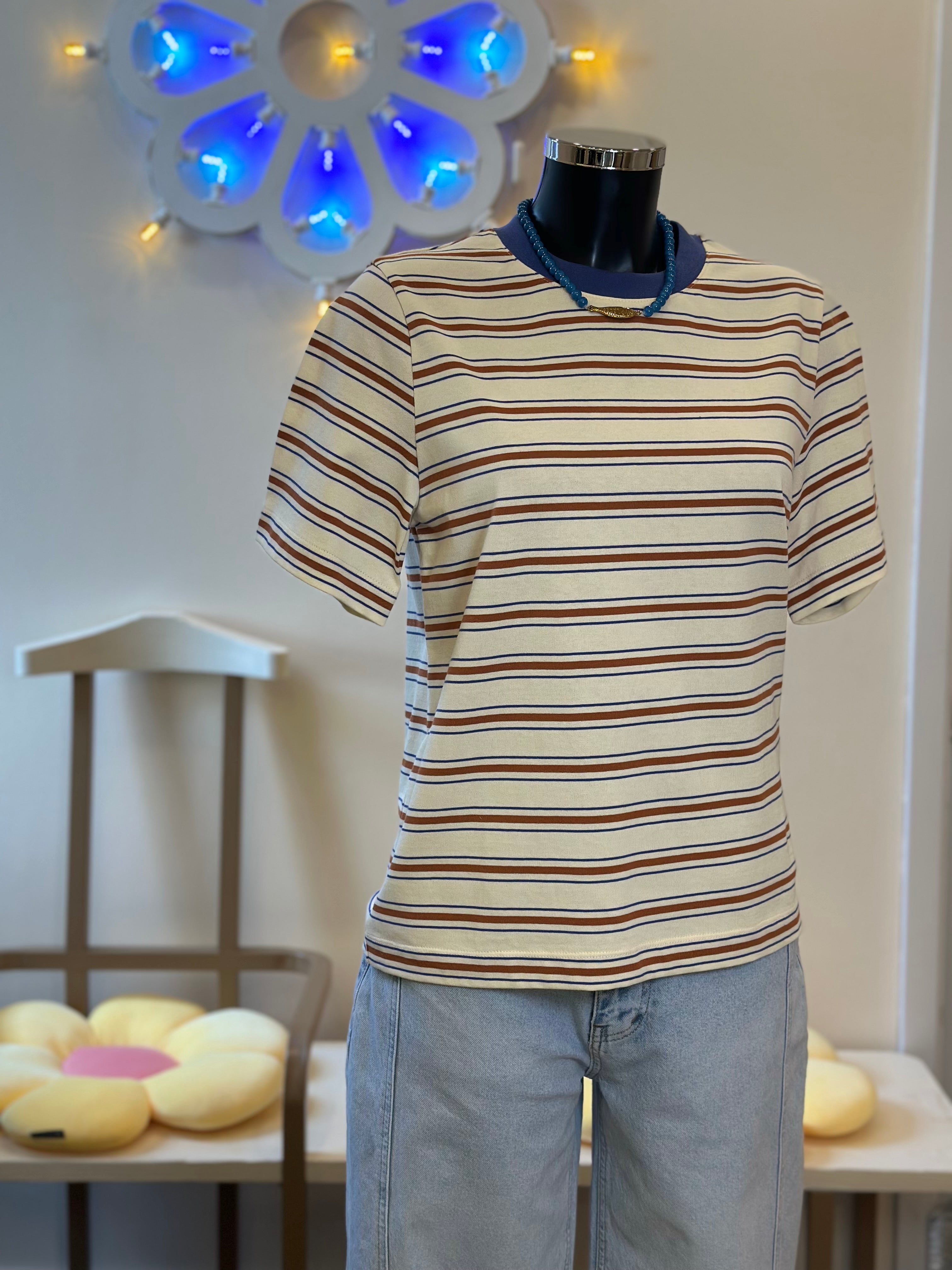 T-Shirt Baumwolle Gestreift Cremefarben