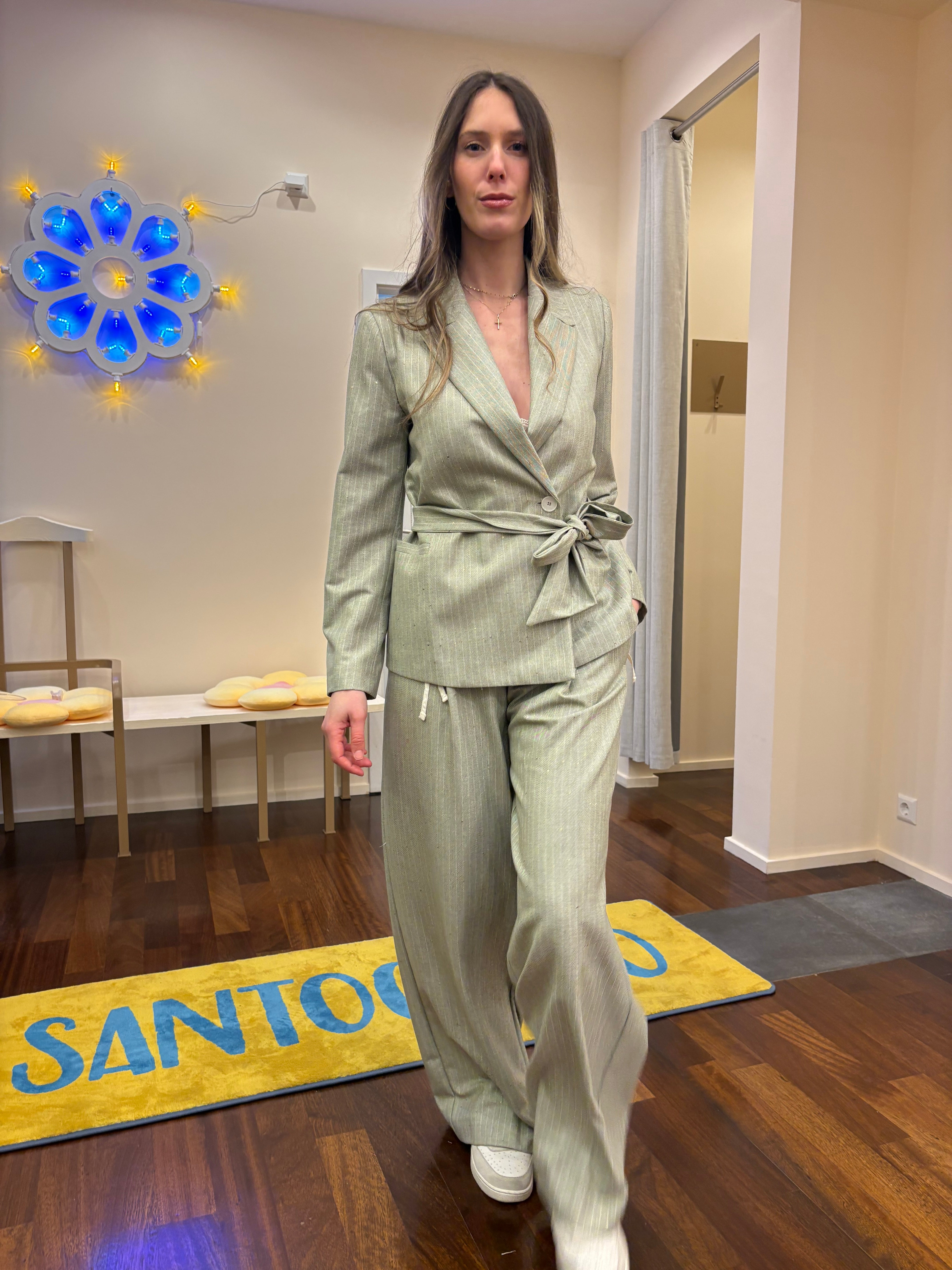 Blazer Grün mit Pailletten und Gürtel Kontatto