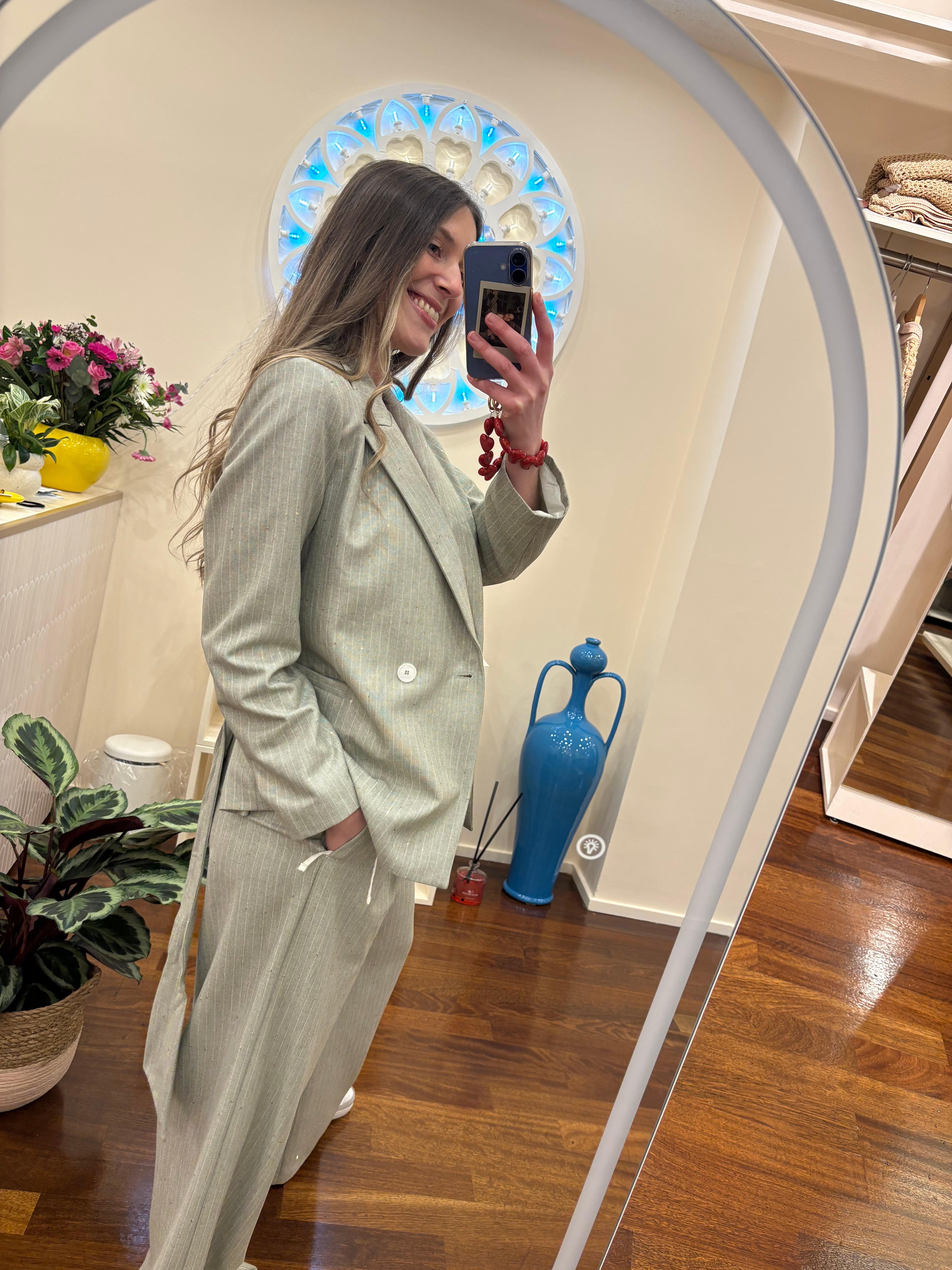 Blazer Grün mit Pailletten und Gürtel Kontatto