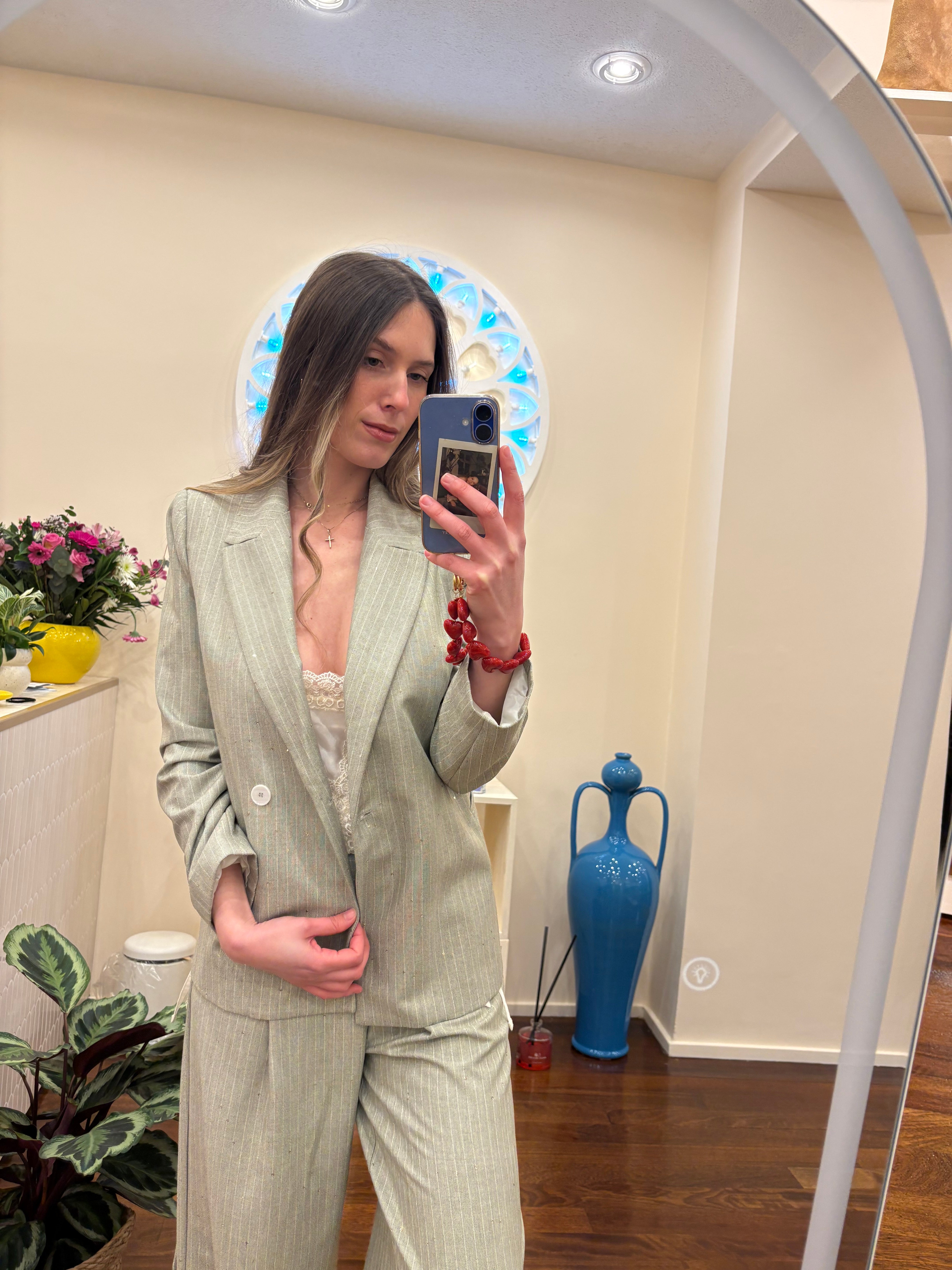Blazer Grün mit Pailletten und Gürtel Kontatto