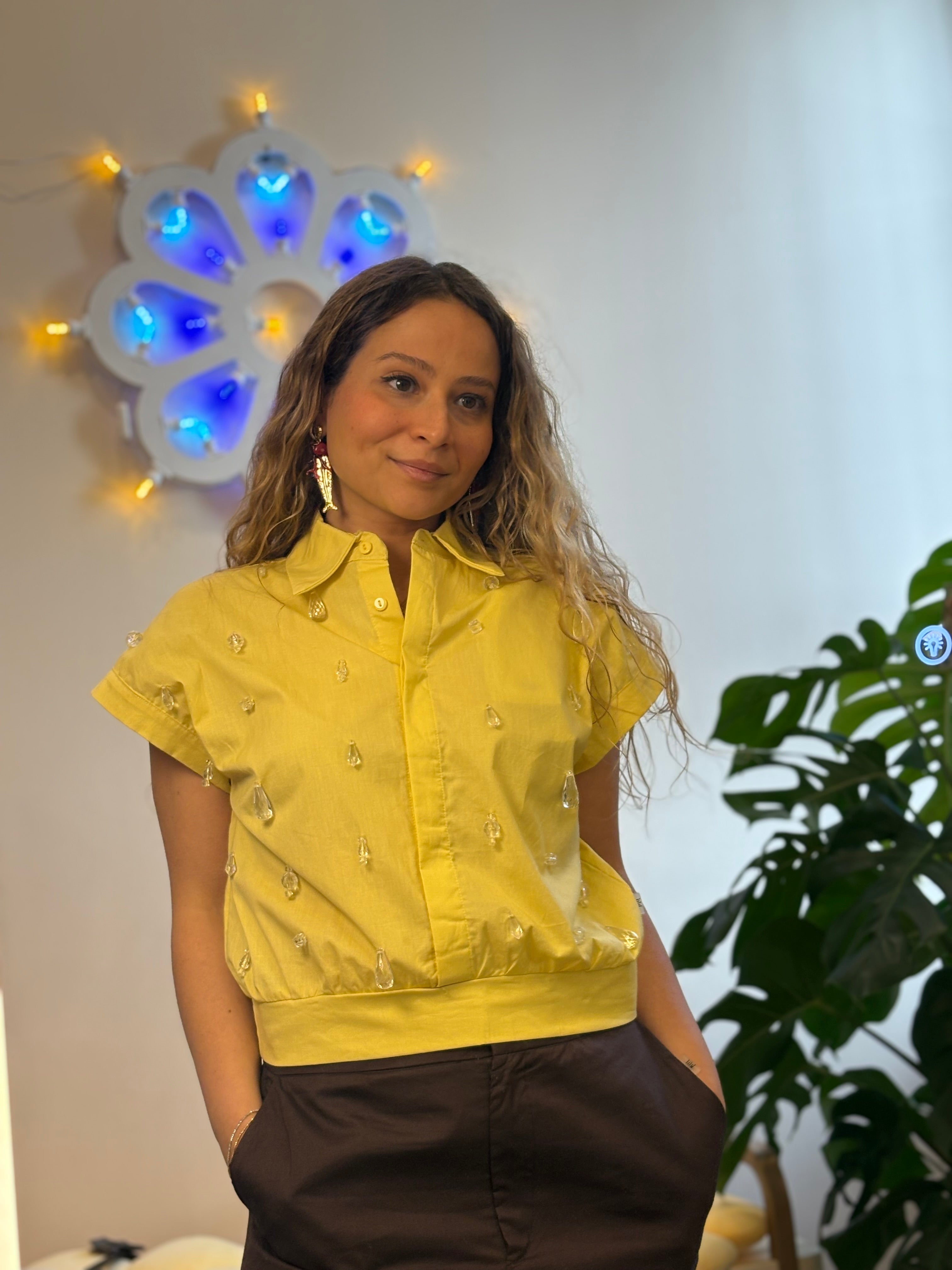 Bluse  Kurzarm mit Applikationen Gelb Jijil