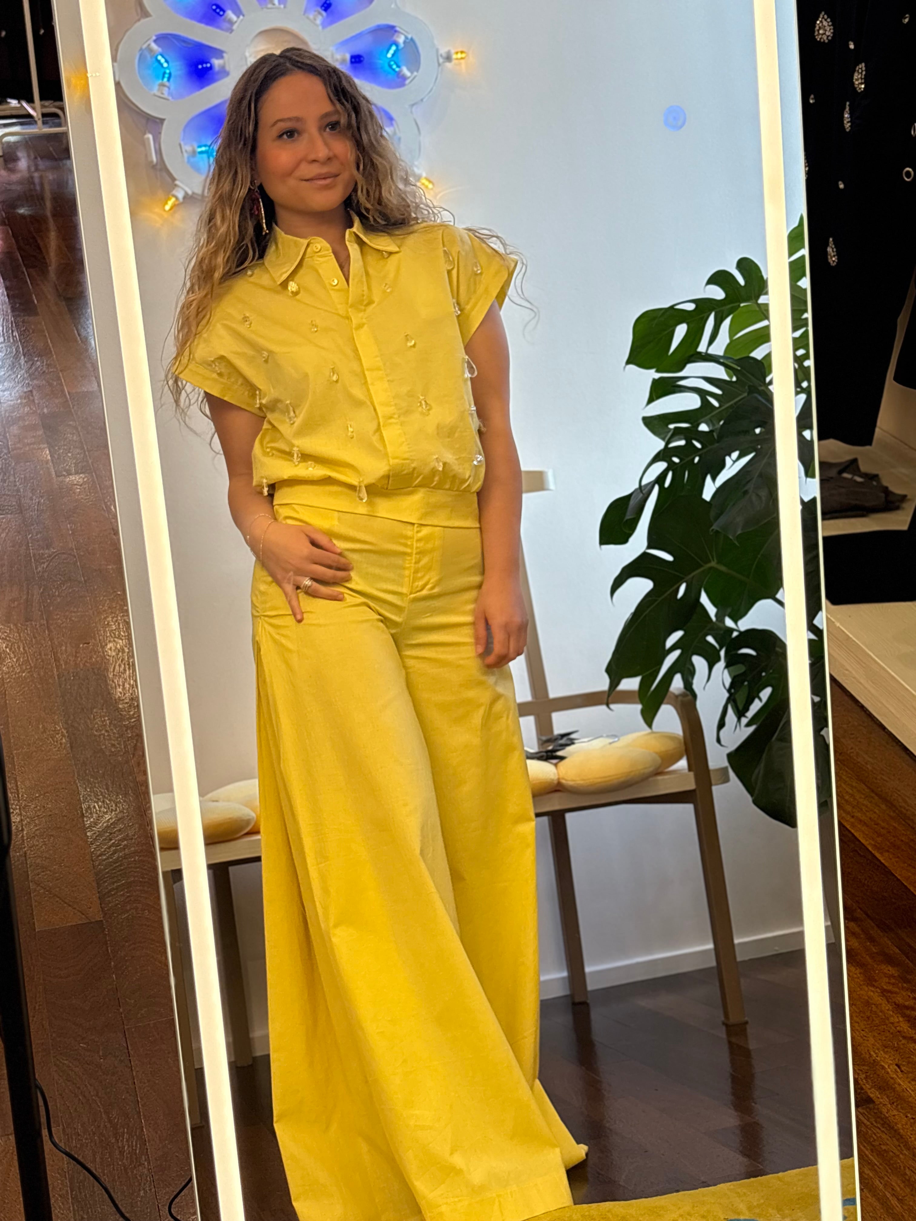 Bluse  Kurzarm mit Applikationen Gelb Jijil