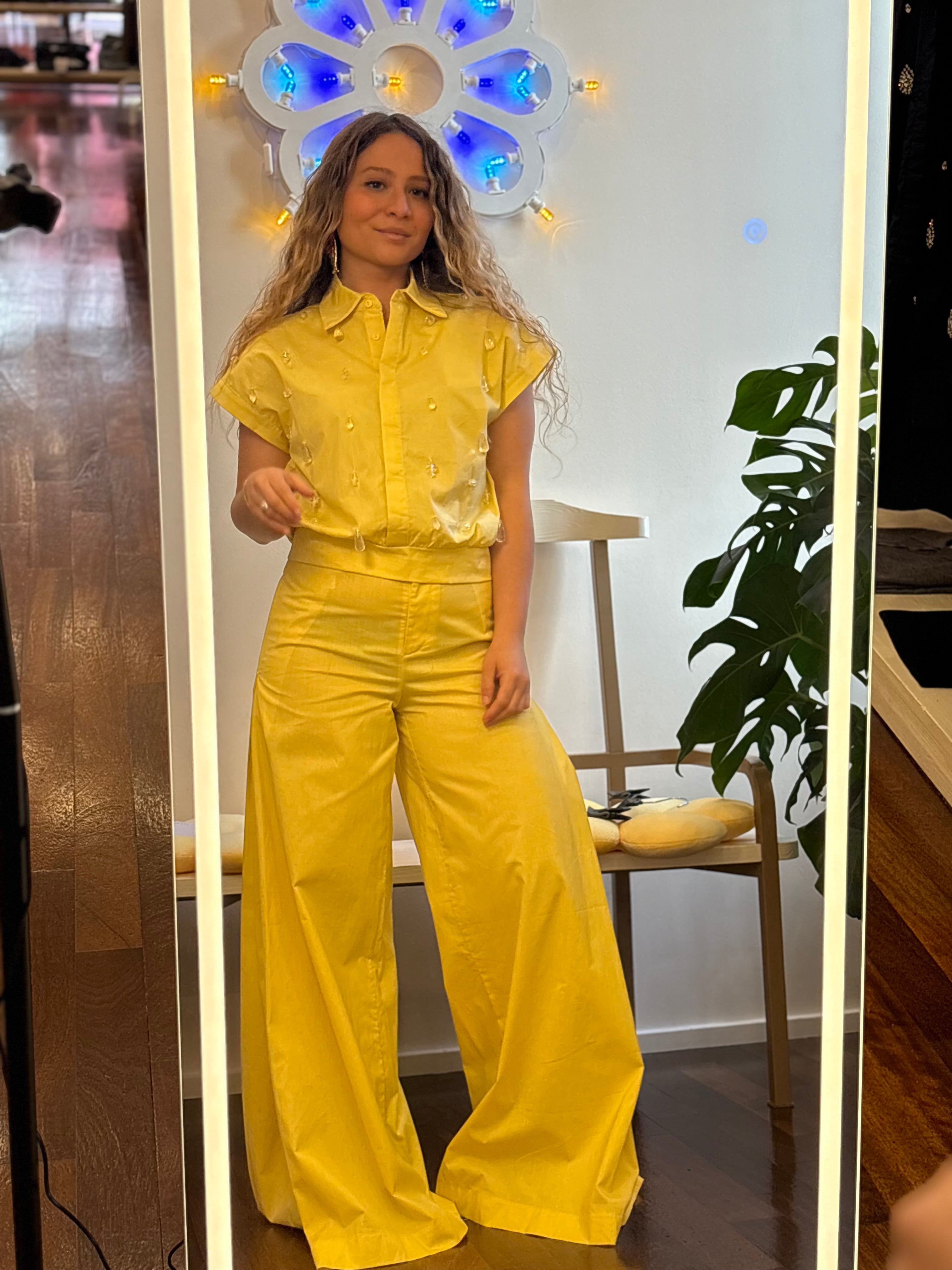 Bluse  Kurzarm mit Applikationen Gelb Jijil
