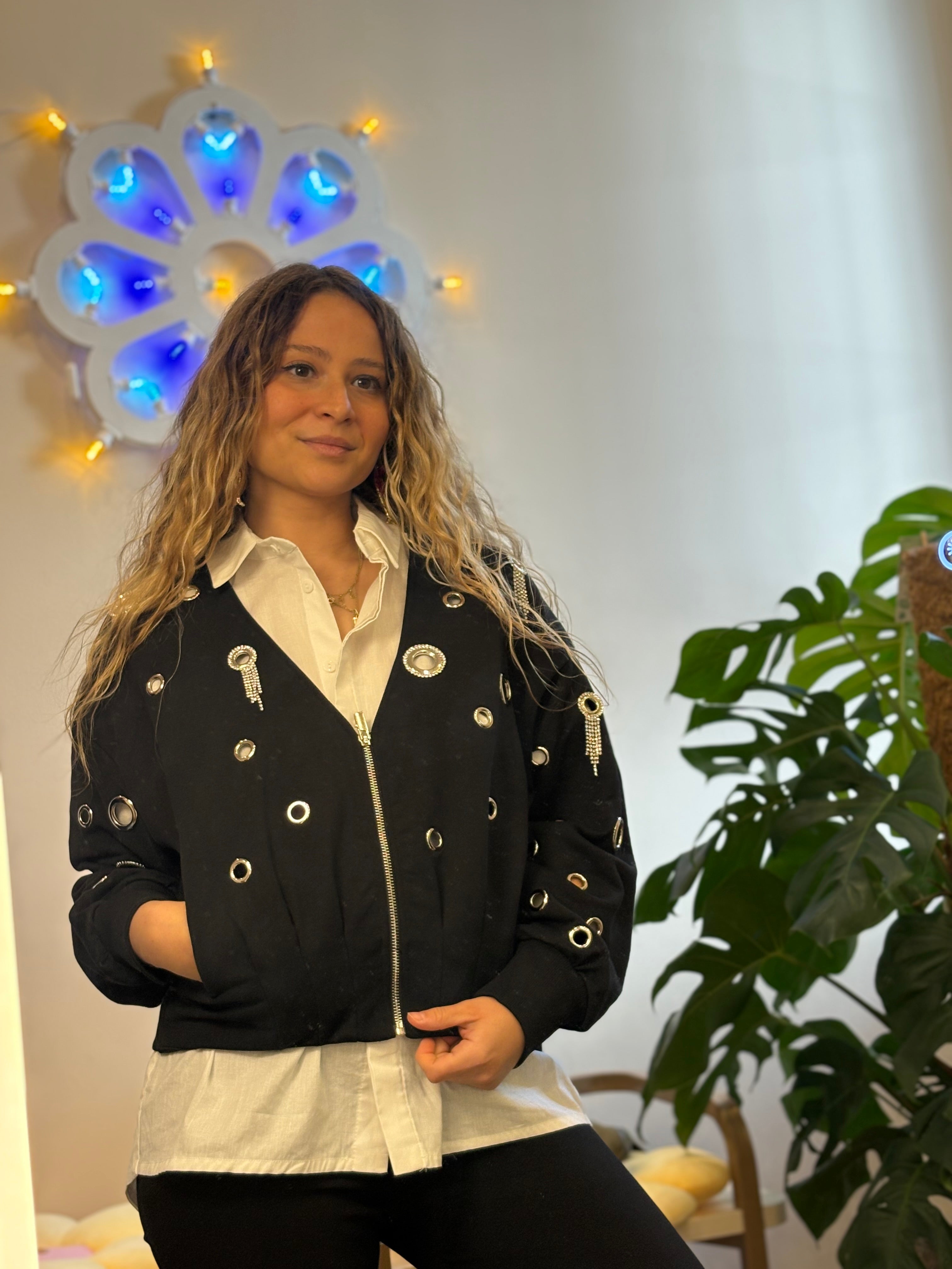 Weste mit Applikationen Schwarz Jijil