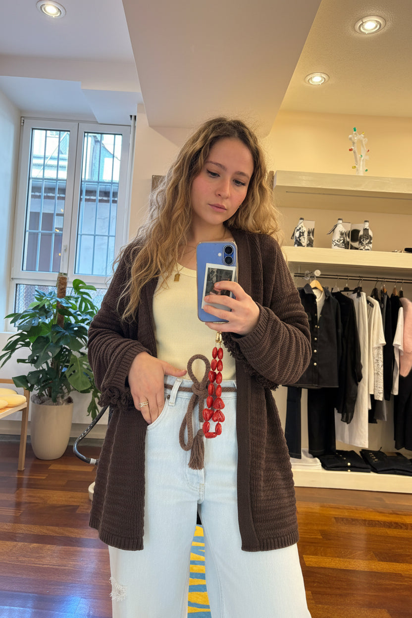 Cardigan mit Fransen Braun Kontatto